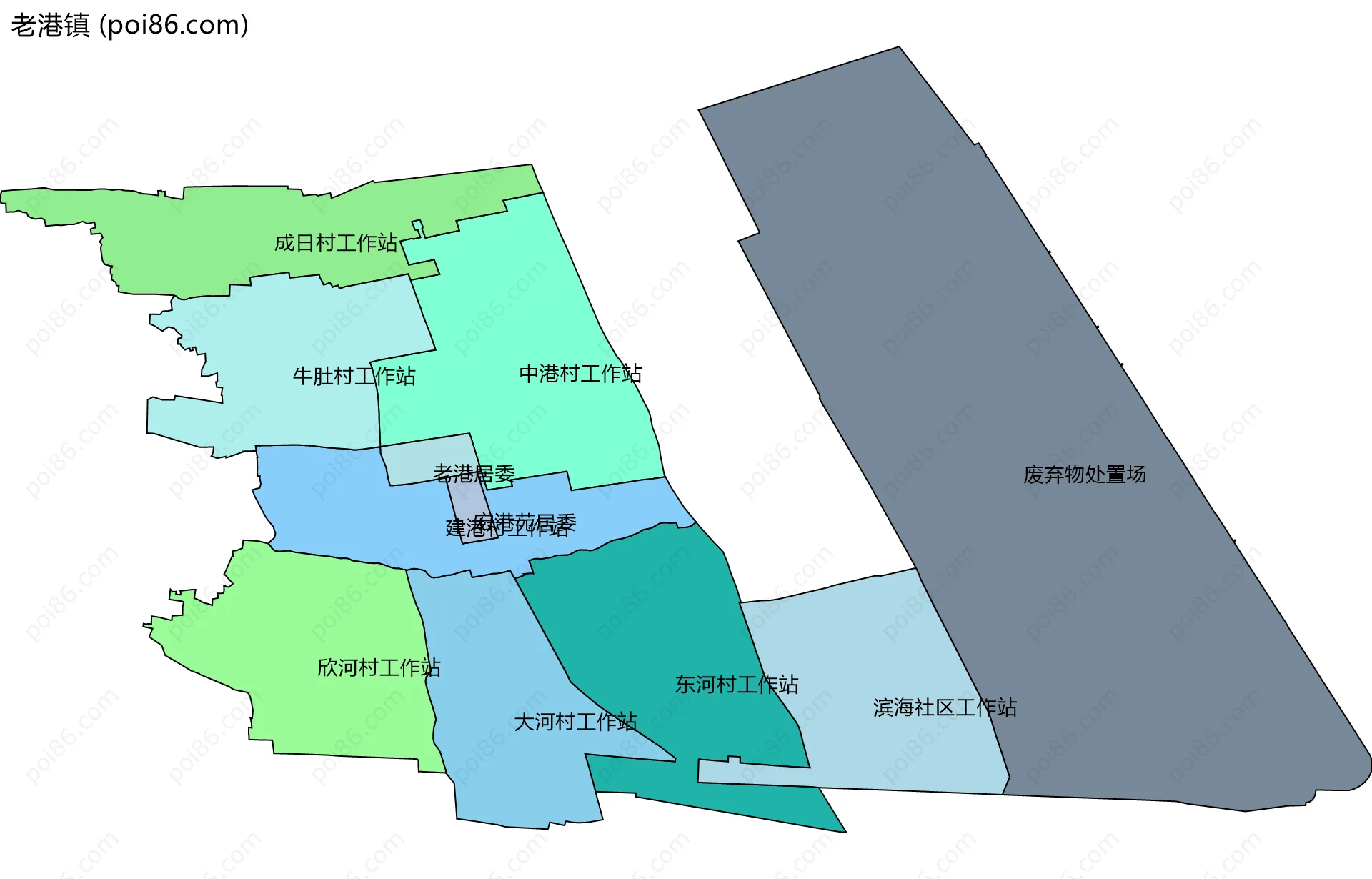 老港镇边界地图(五级行政区划)