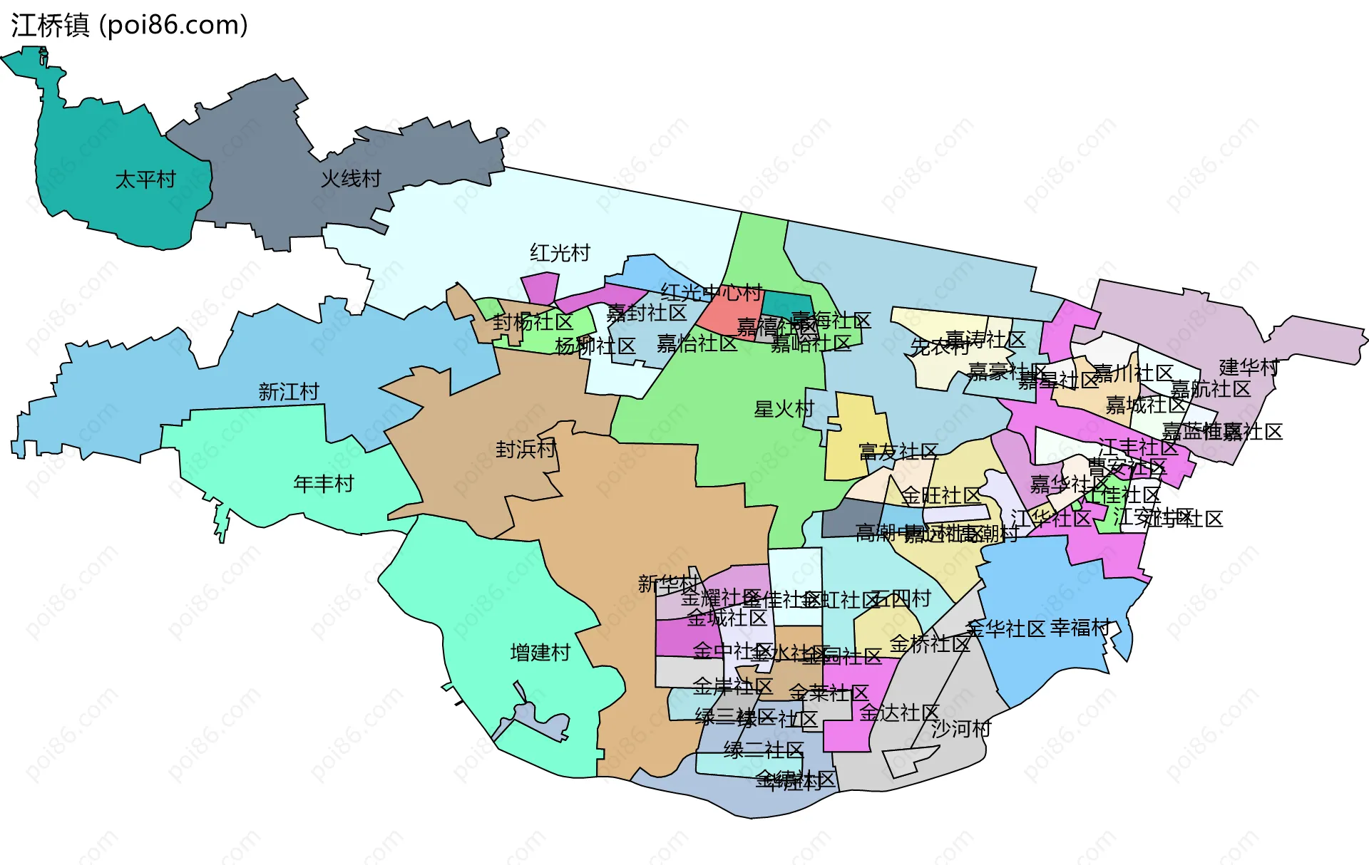 江桥镇边界地图(五级行政区划)