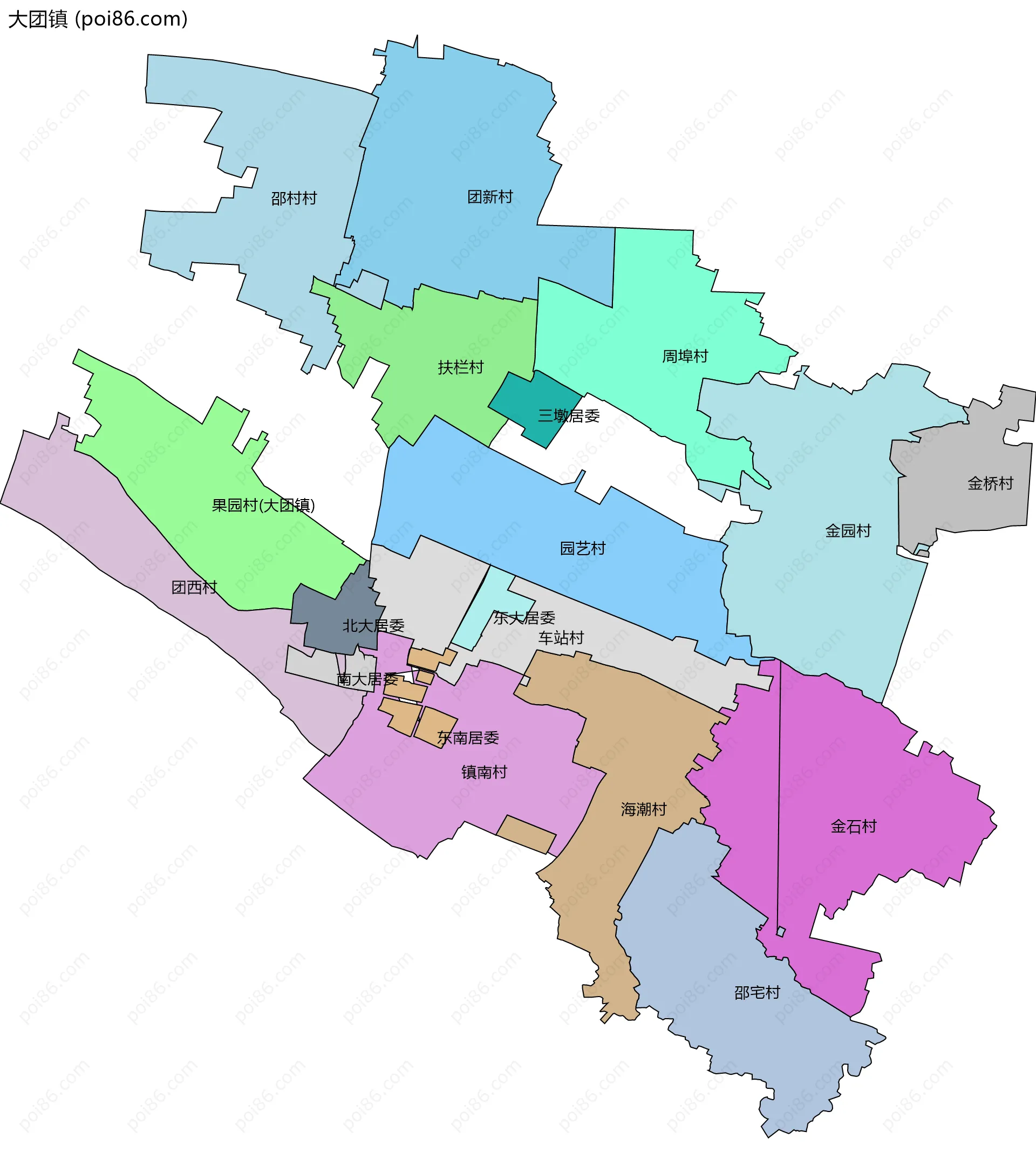 大团镇边界地图(五级行政区划)