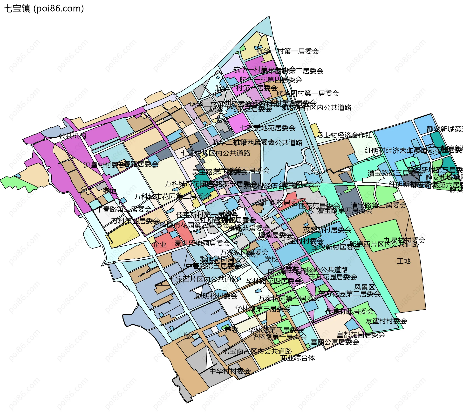 七宝镇边界地图(五级行政区划)
