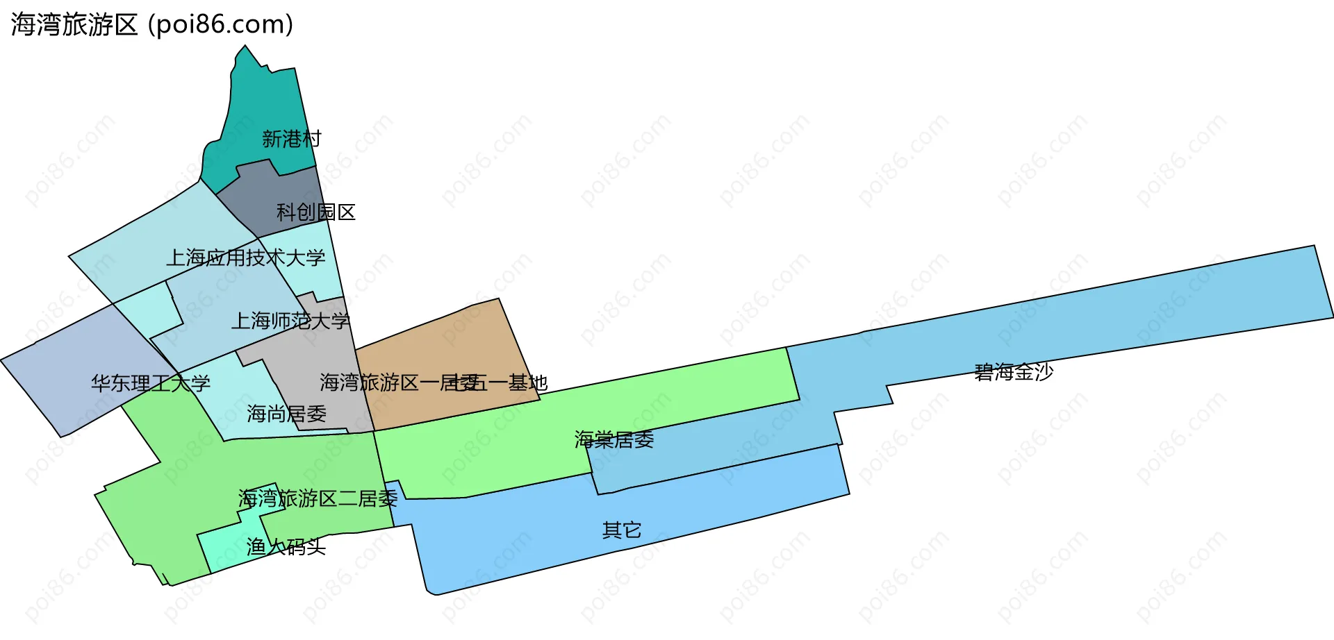海湾旅游区边界地图(五级行政区划)