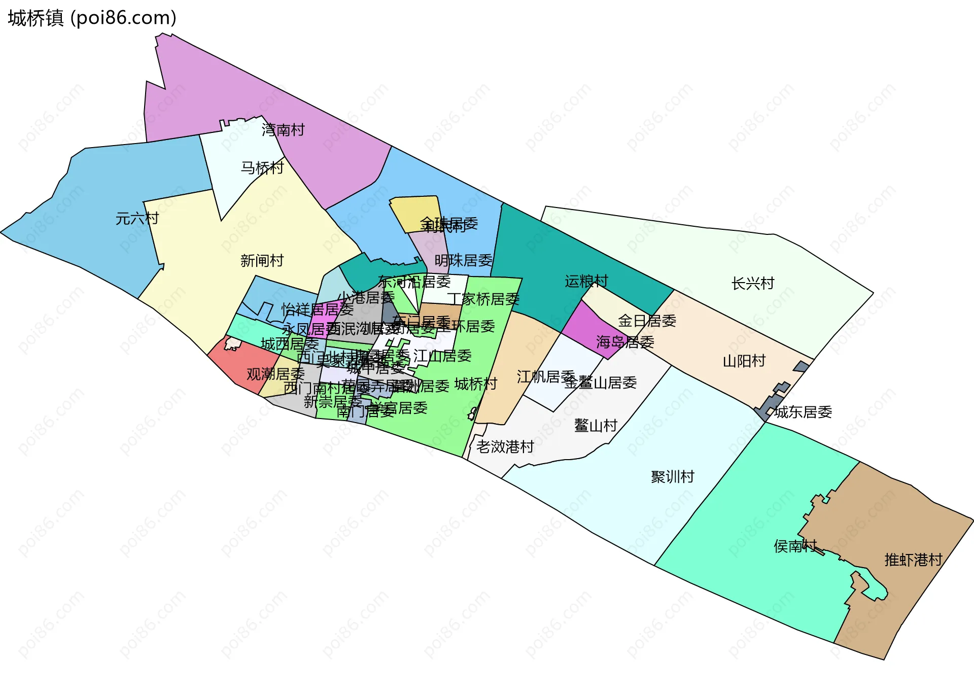城桥镇边界地图(五级行政区划)