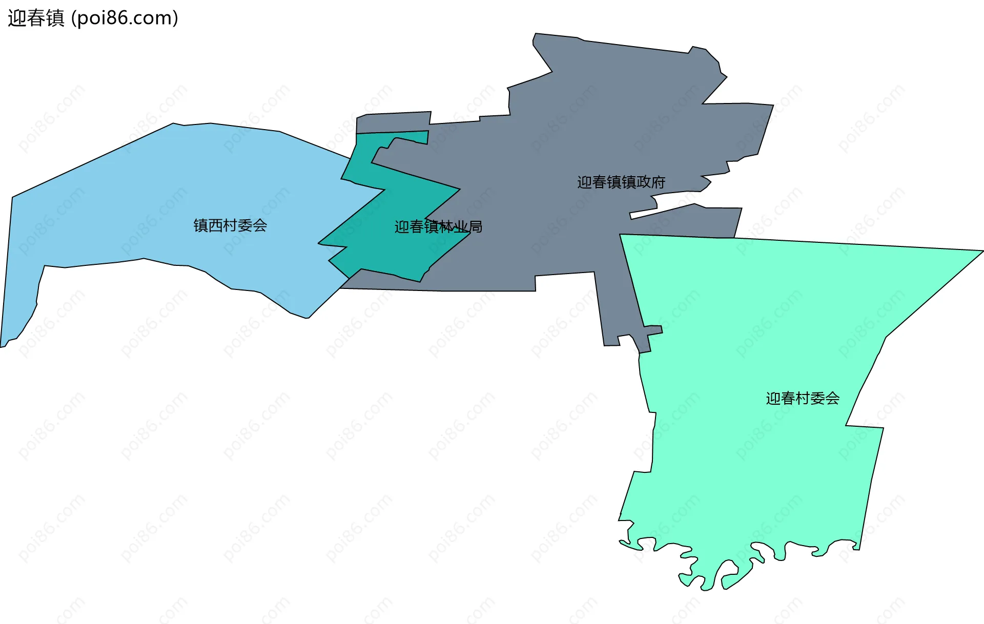 迎春镇边界地图(五级行政区划)