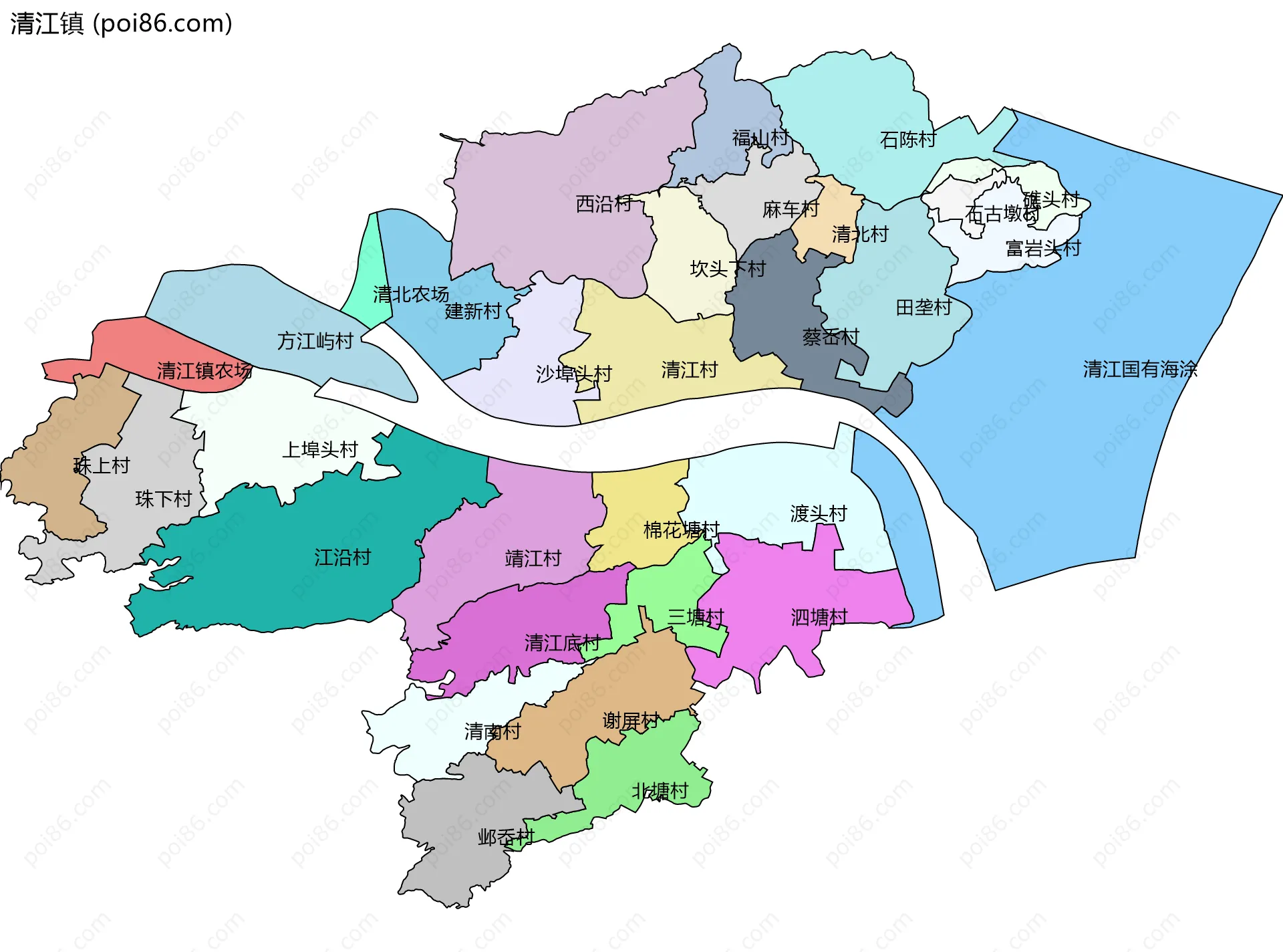 清江镇边界地图(五级行政区划)