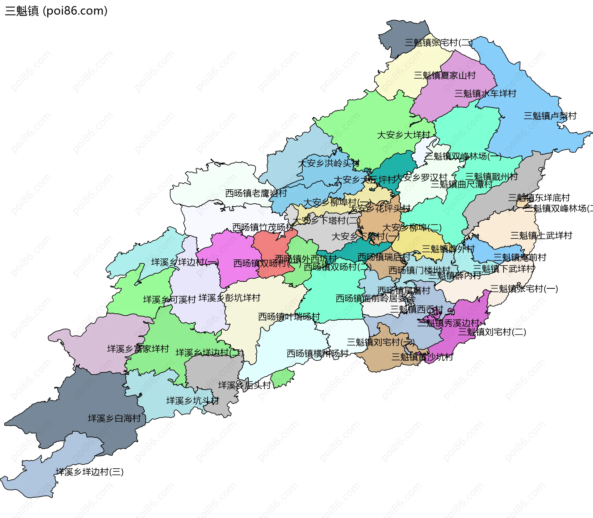 三魁镇边界地图(五级行政区划)