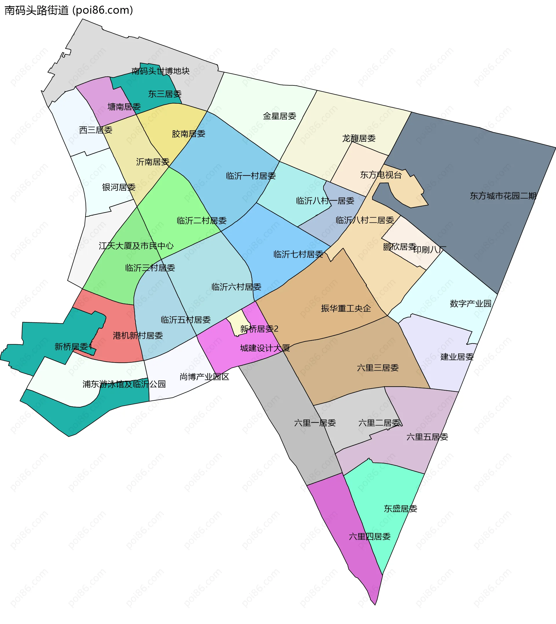 南码头路街道边界地图(五级行政区划)