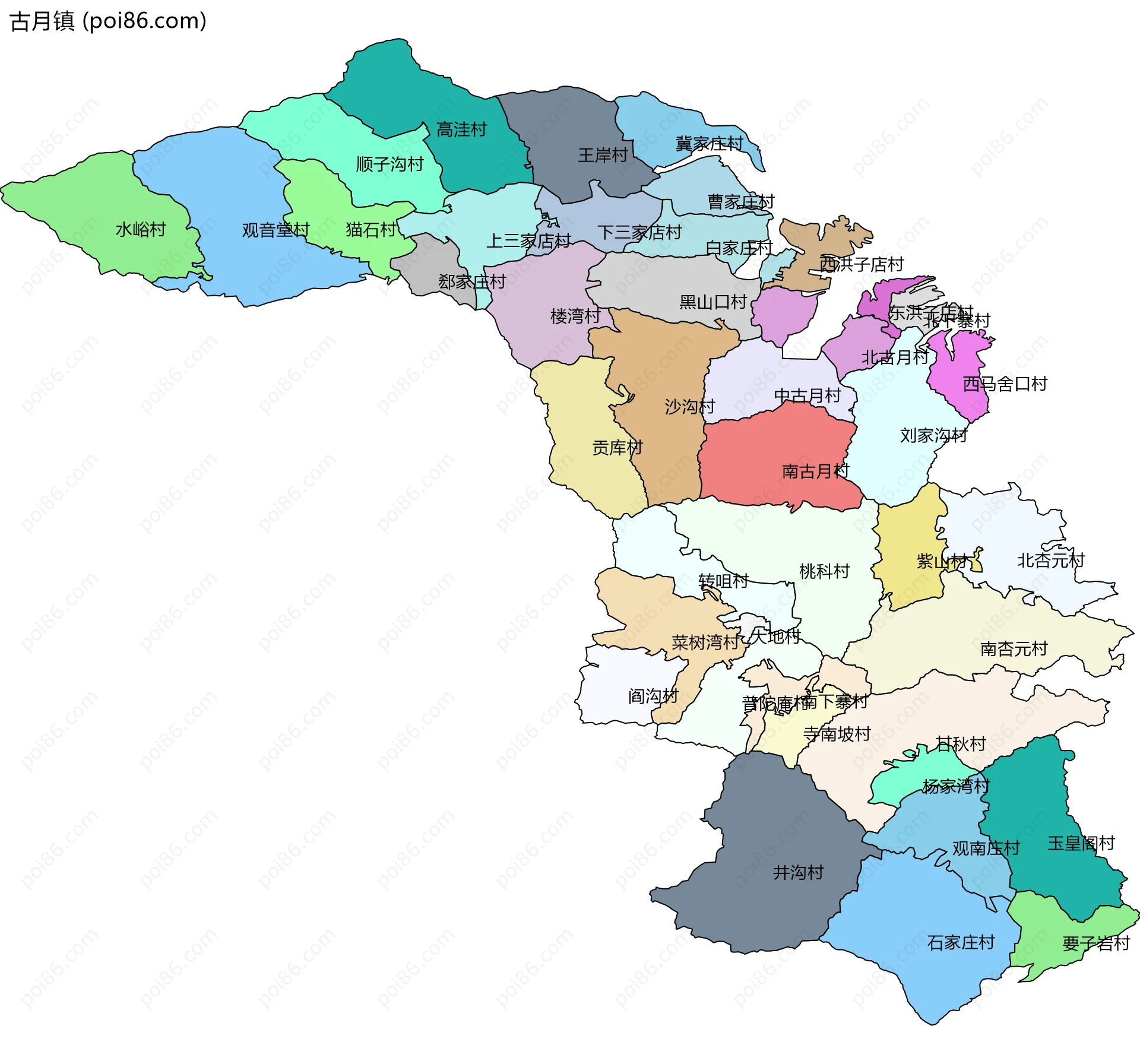 古月镇边界地图(五级行政区划)