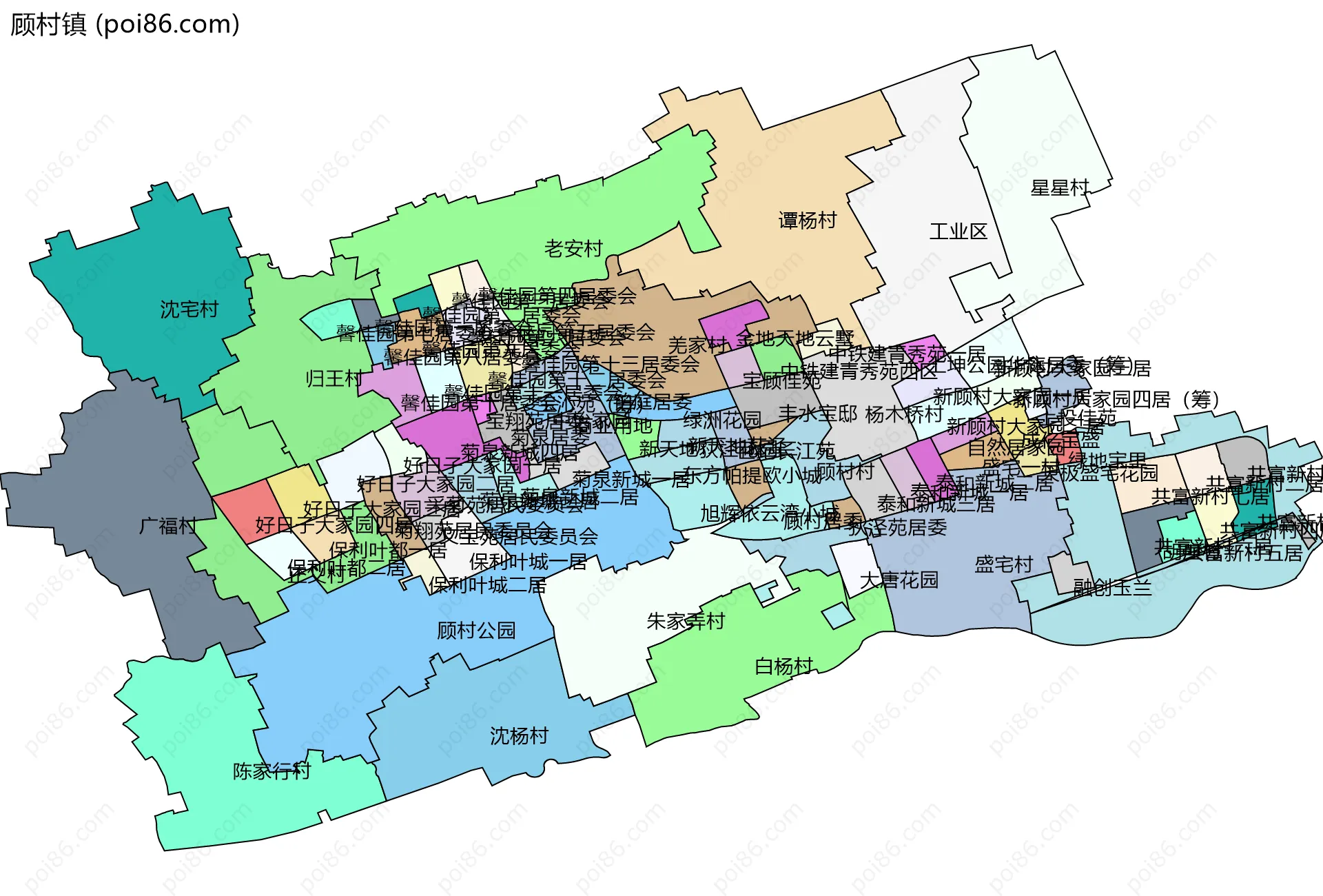 顾村镇边界地图(五级行政区划)