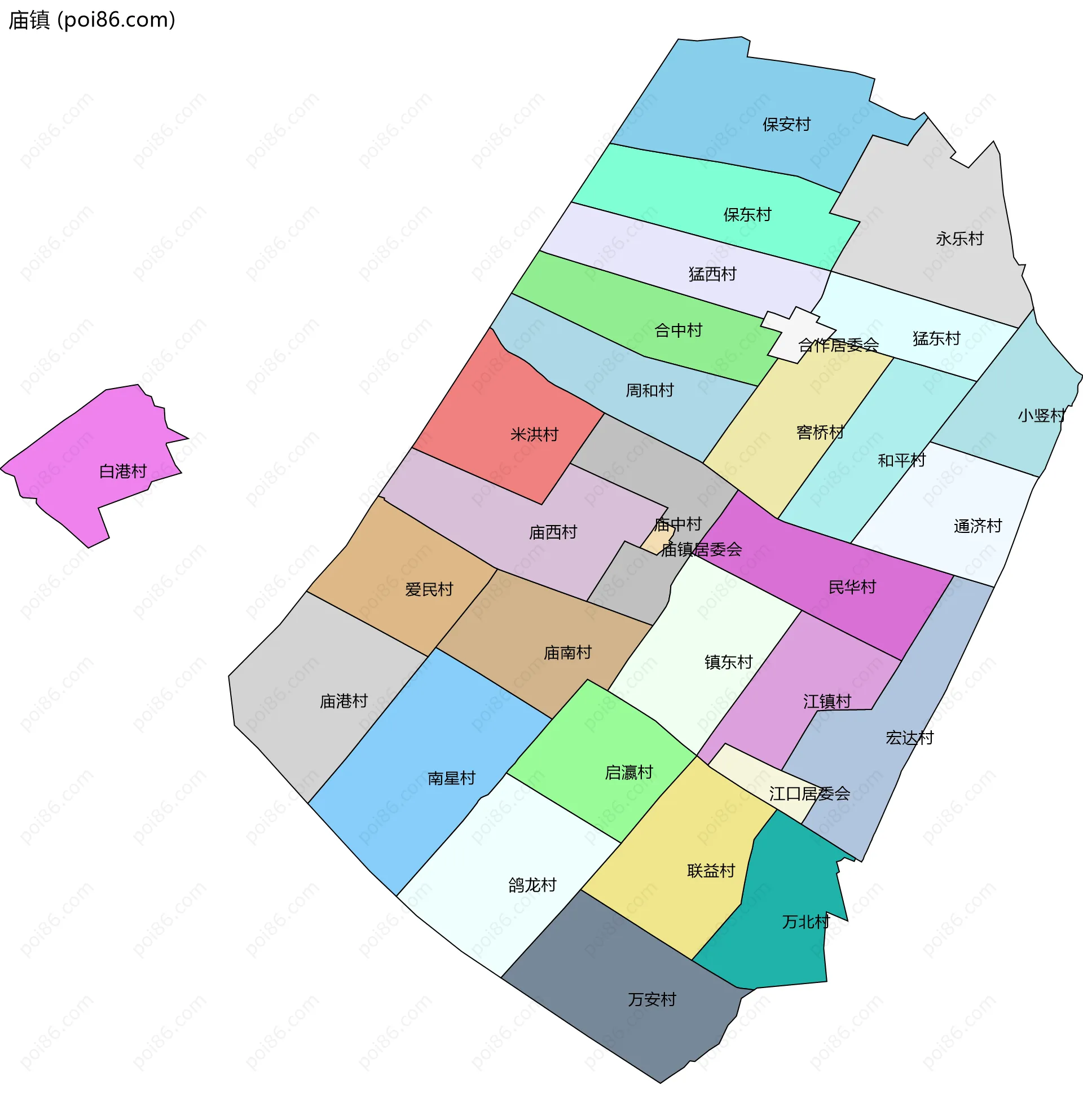 庙镇边界地图(五级行政区划)