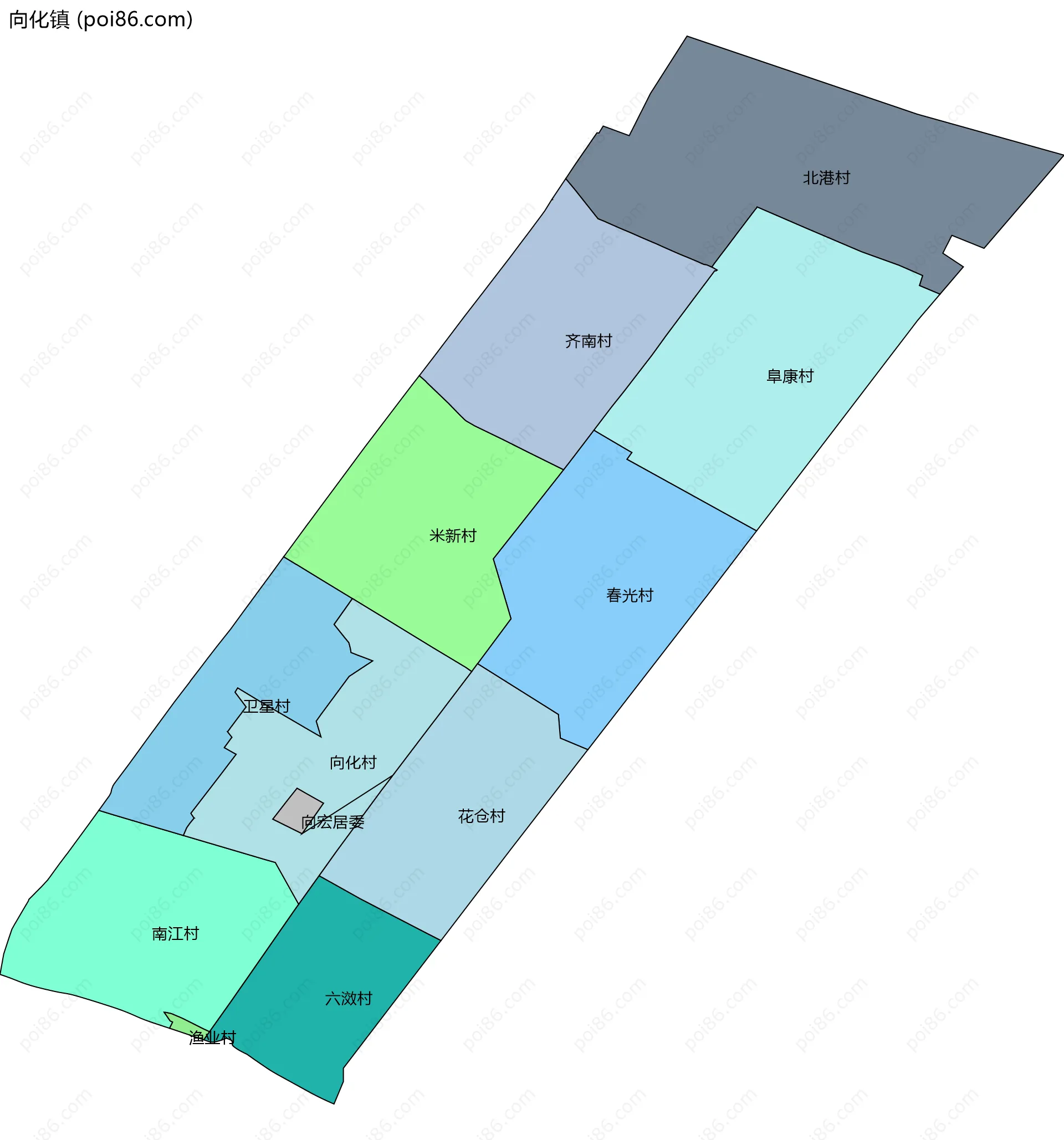 向化镇边界地图(五级行政区划)