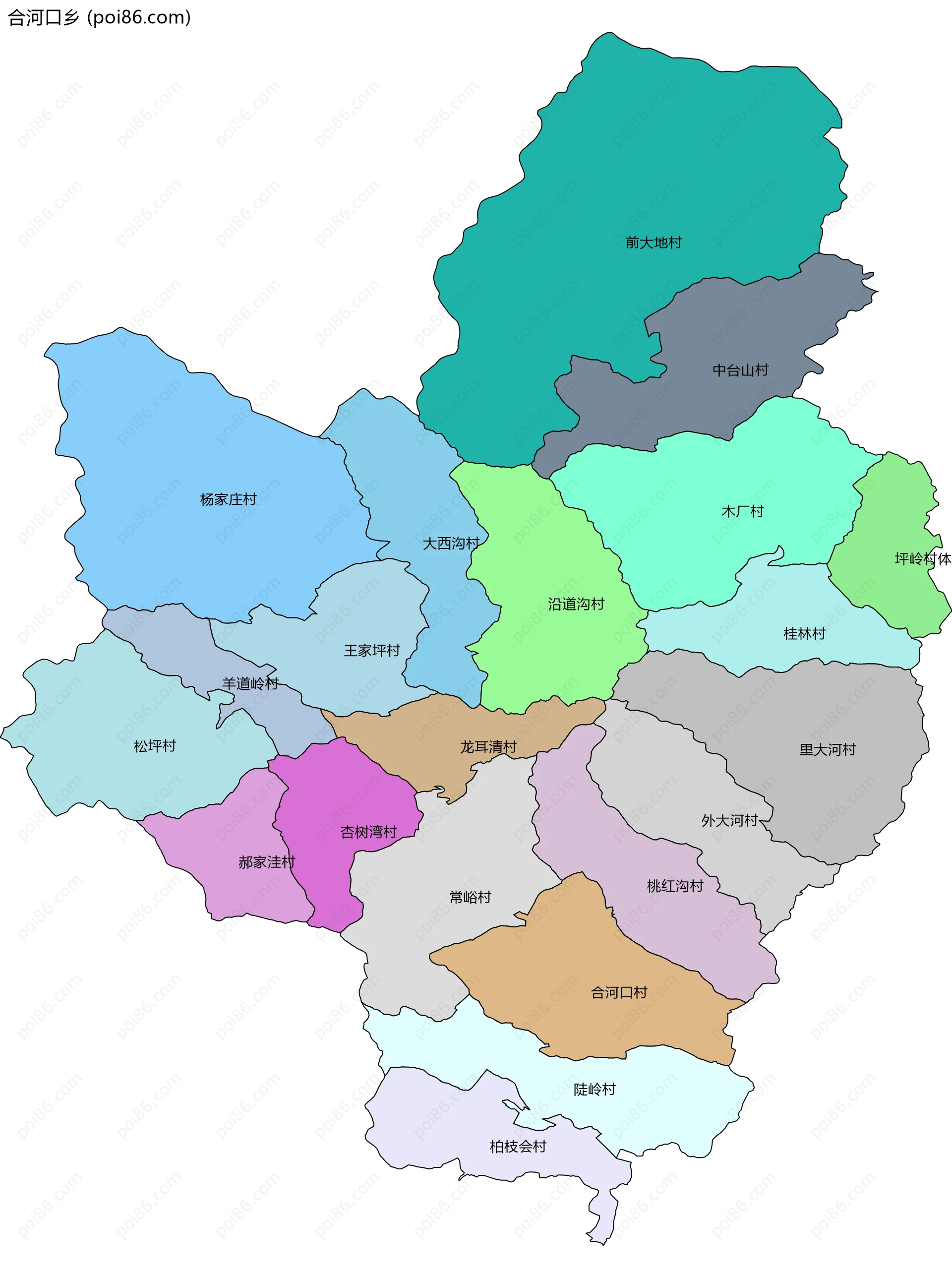 合河口乡边界地图(五级行政区划)