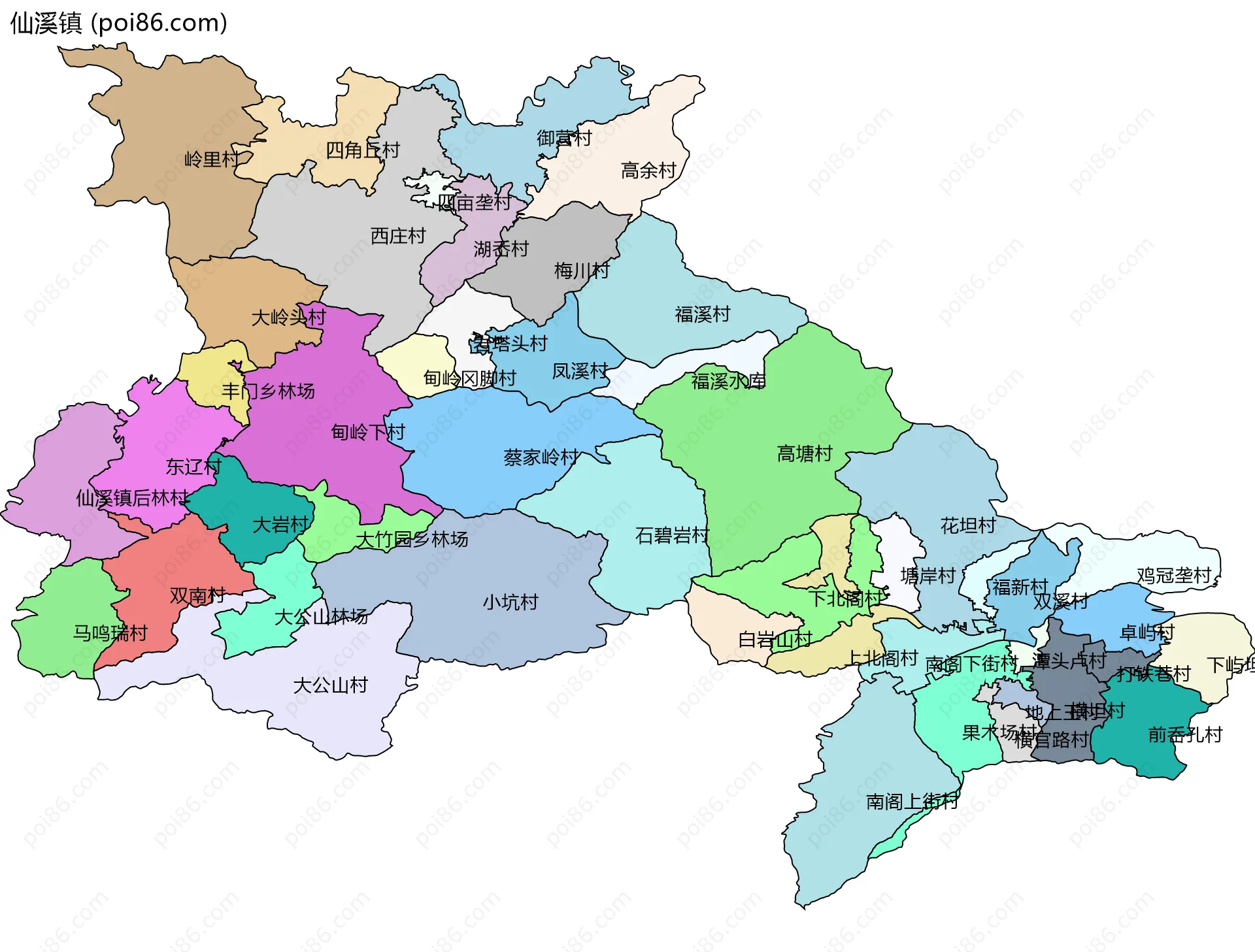 仙溪镇边界地图(五级行政区划)