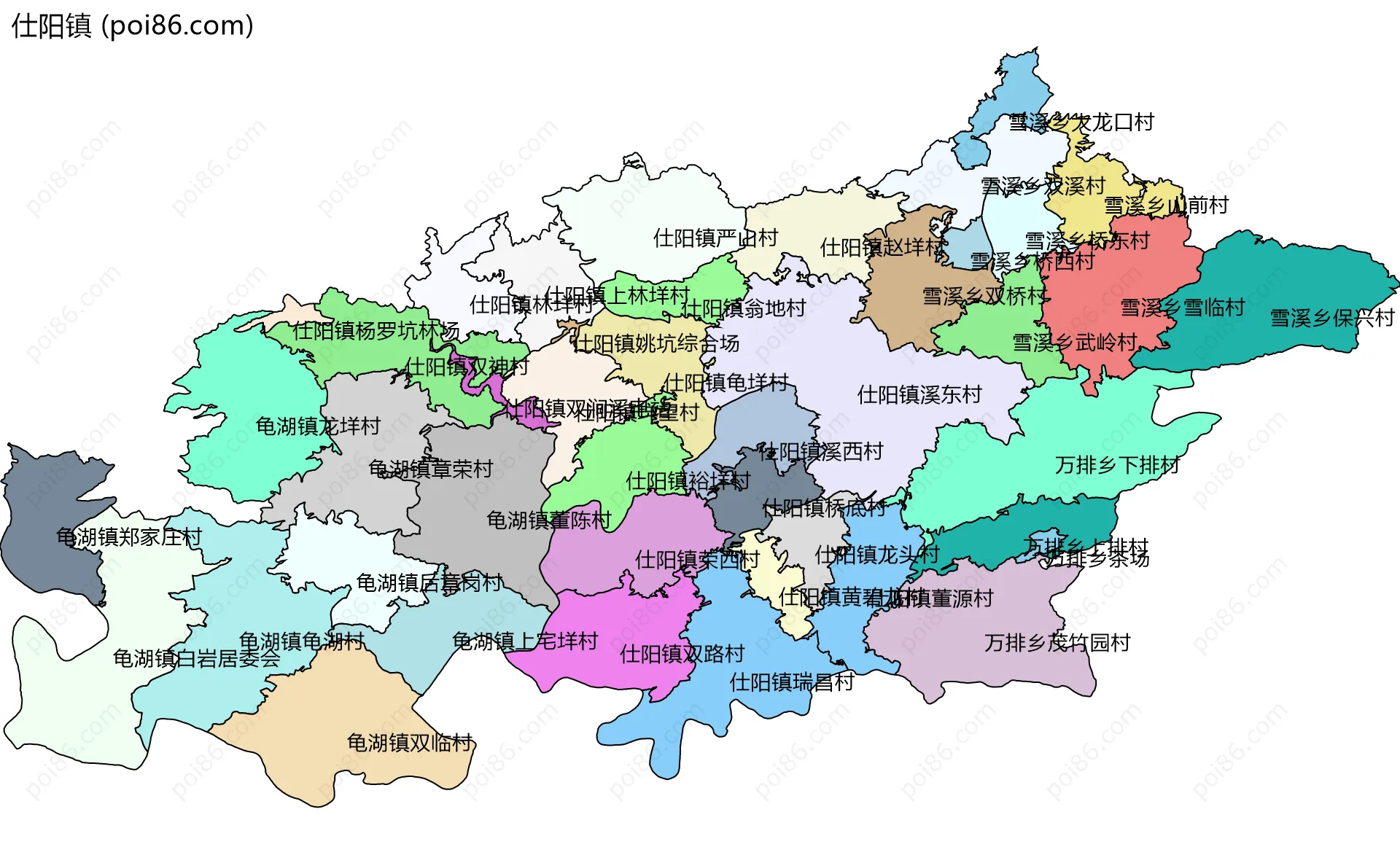 仕阳镇边界地图(五级行政区划)