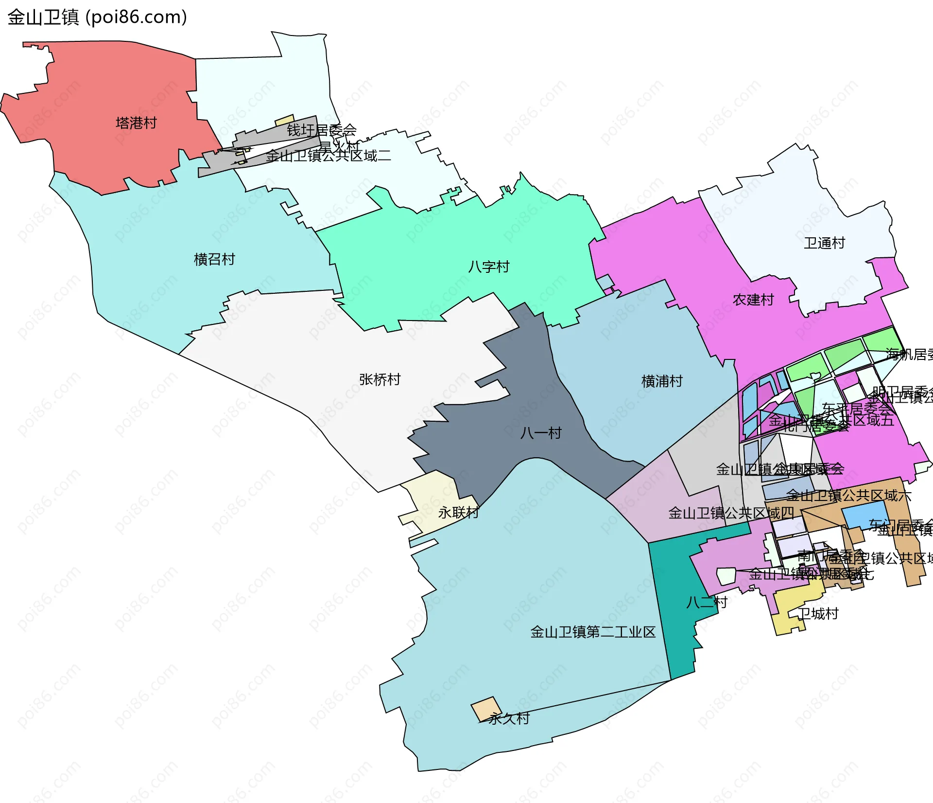 金山卫镇边界地图(五级行政区划)