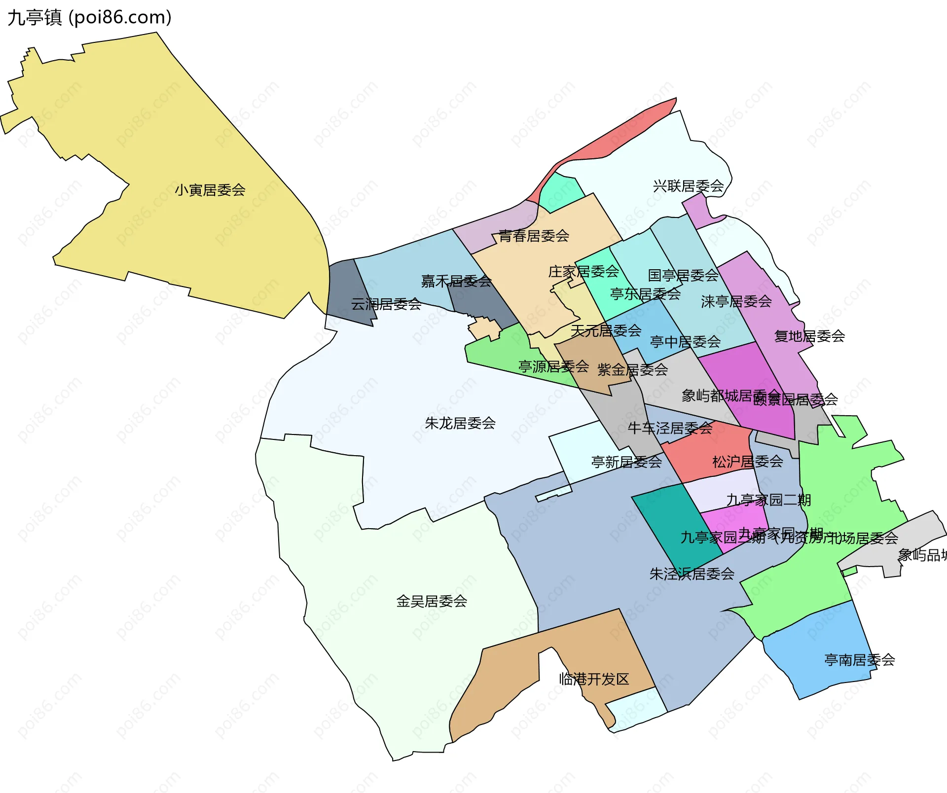 九亭镇边界地图(五级行政区划)
