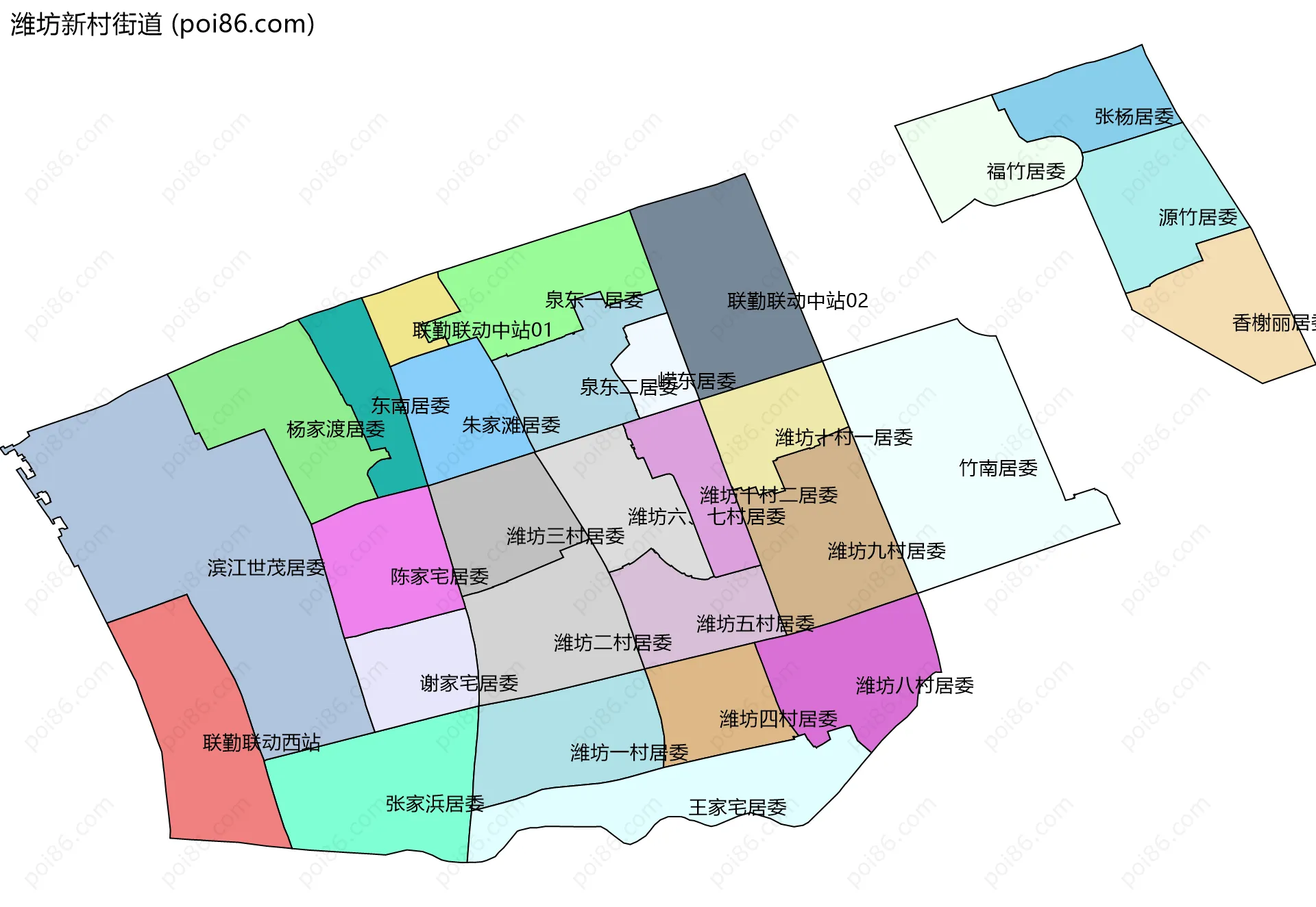 潍坊新村街道边界地图(五级行政区划)