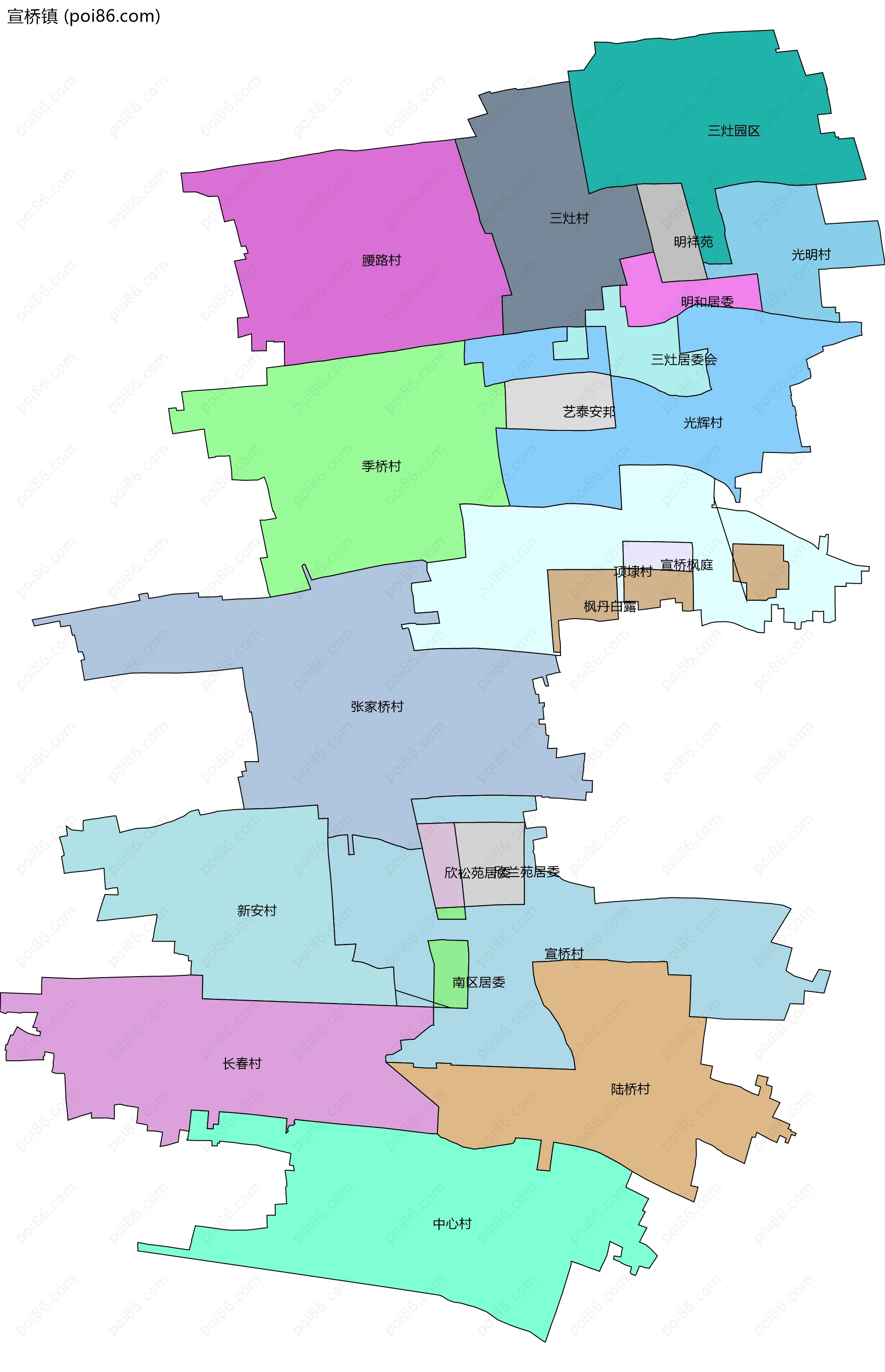 宣桥镇边界地图(五级行政区划)