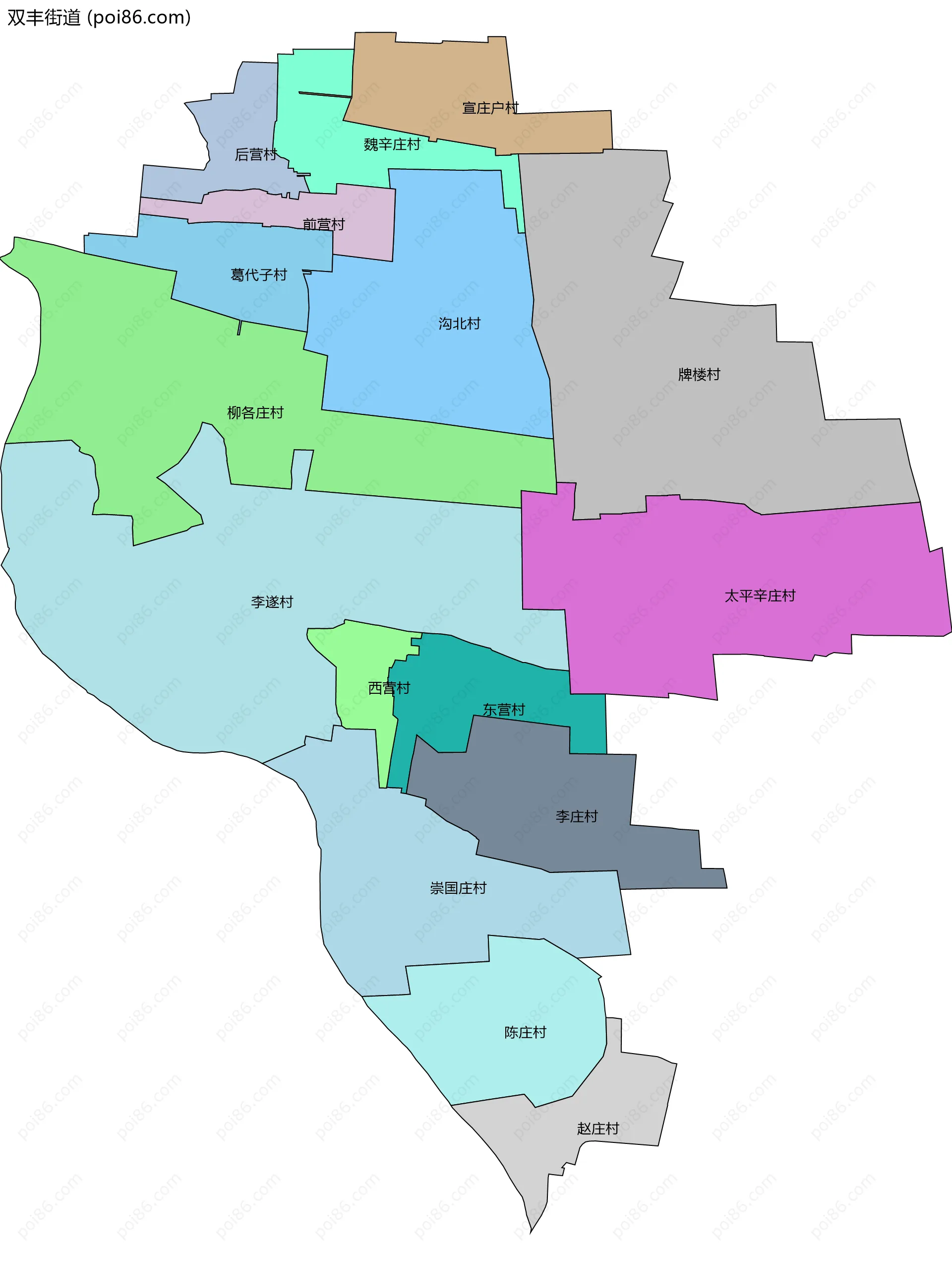 双丰街道边界地图(五级行政区划)