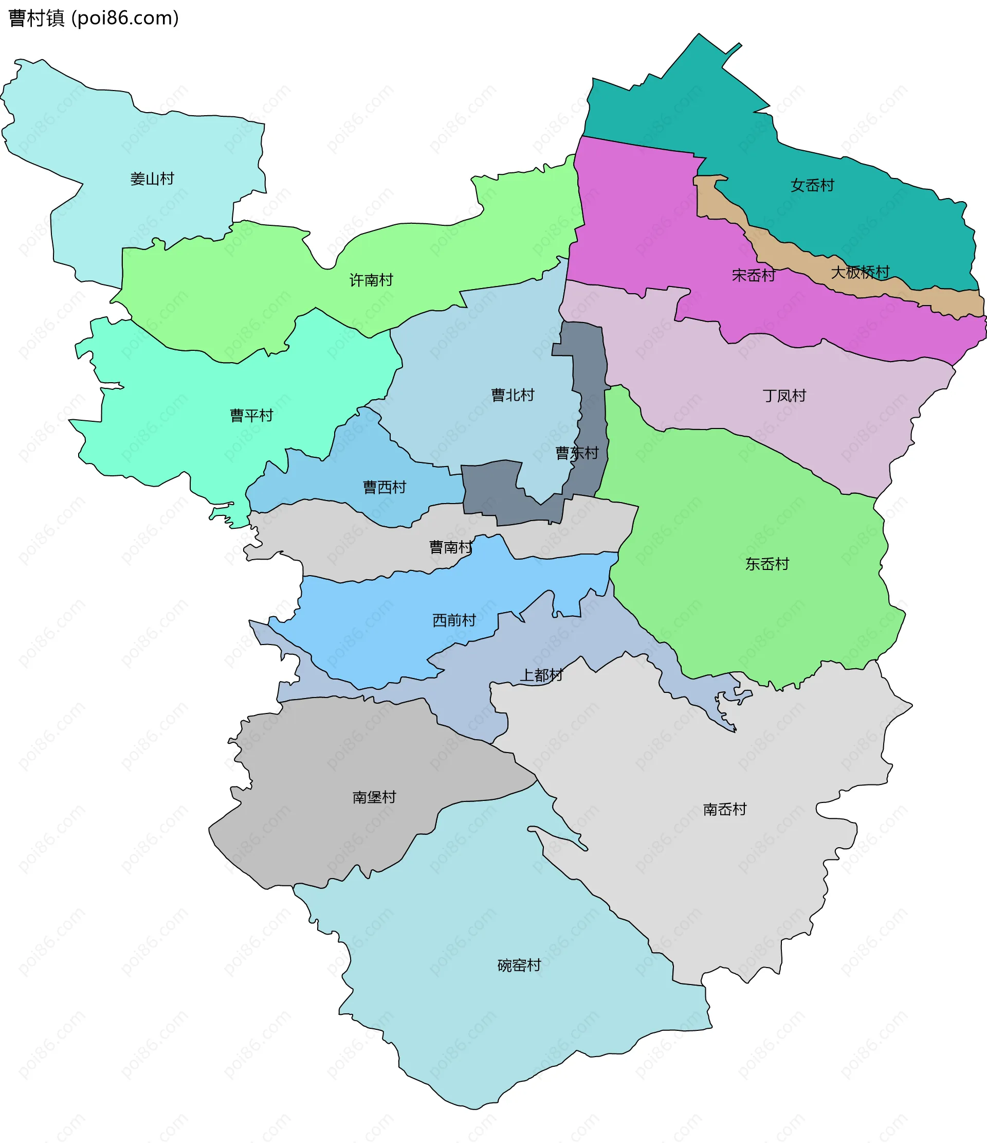 曹村镇边界地图(五级行政区划)