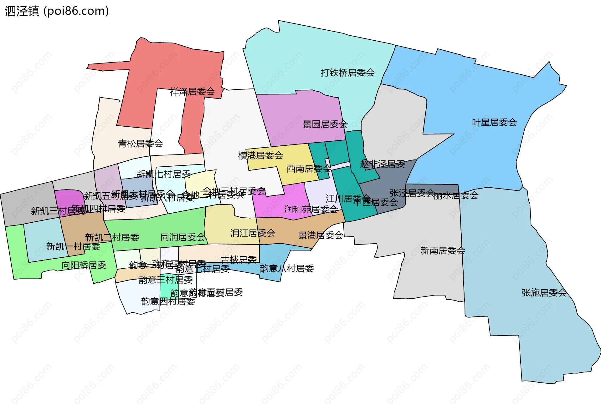 泗泾镇边界地图(五级行政区划)