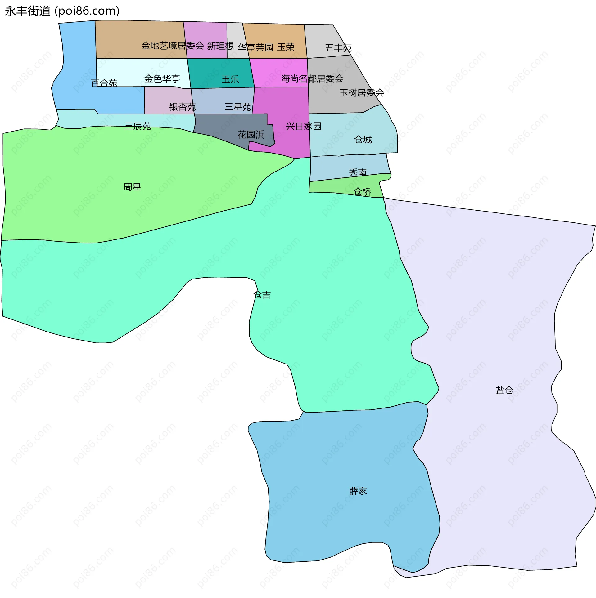 永丰街道边界地图(五级行政区划)