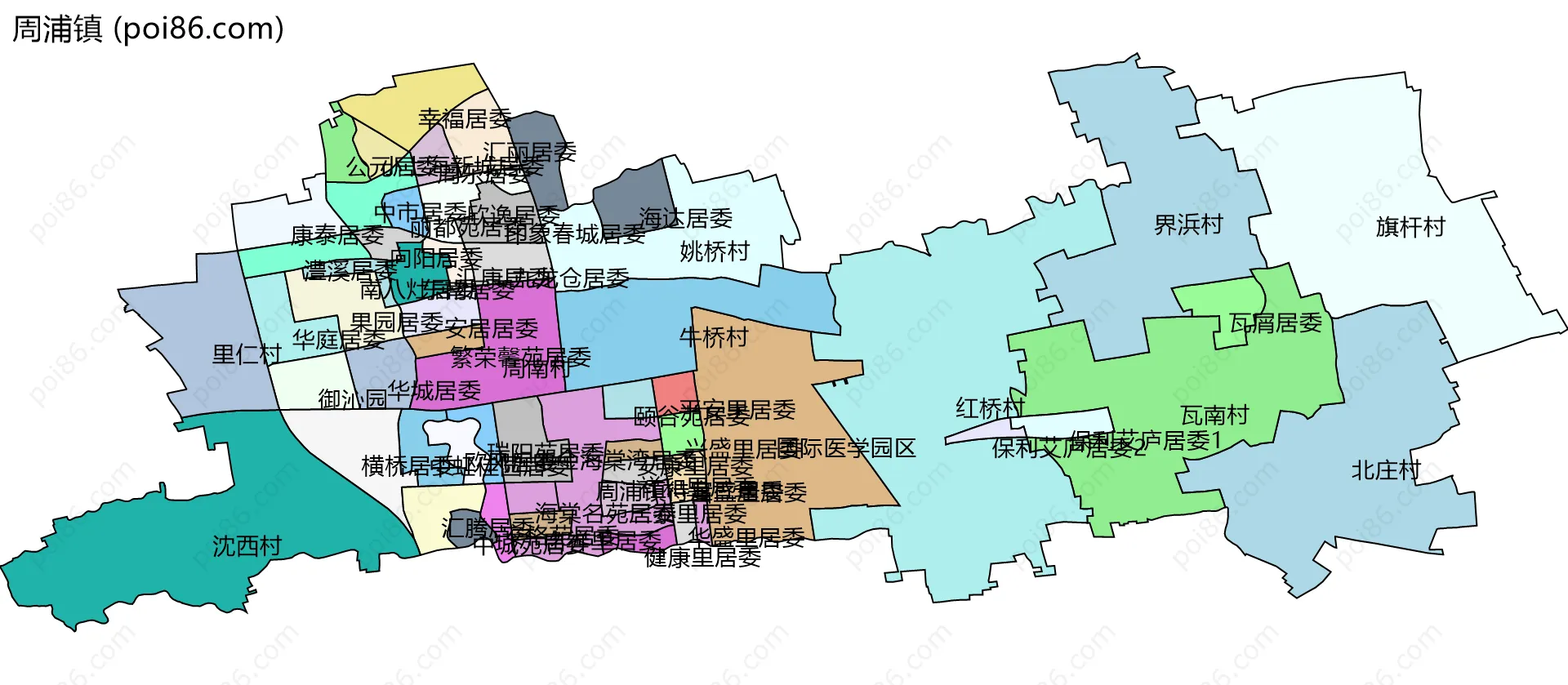 周浦镇边界地图(五级行政区划)