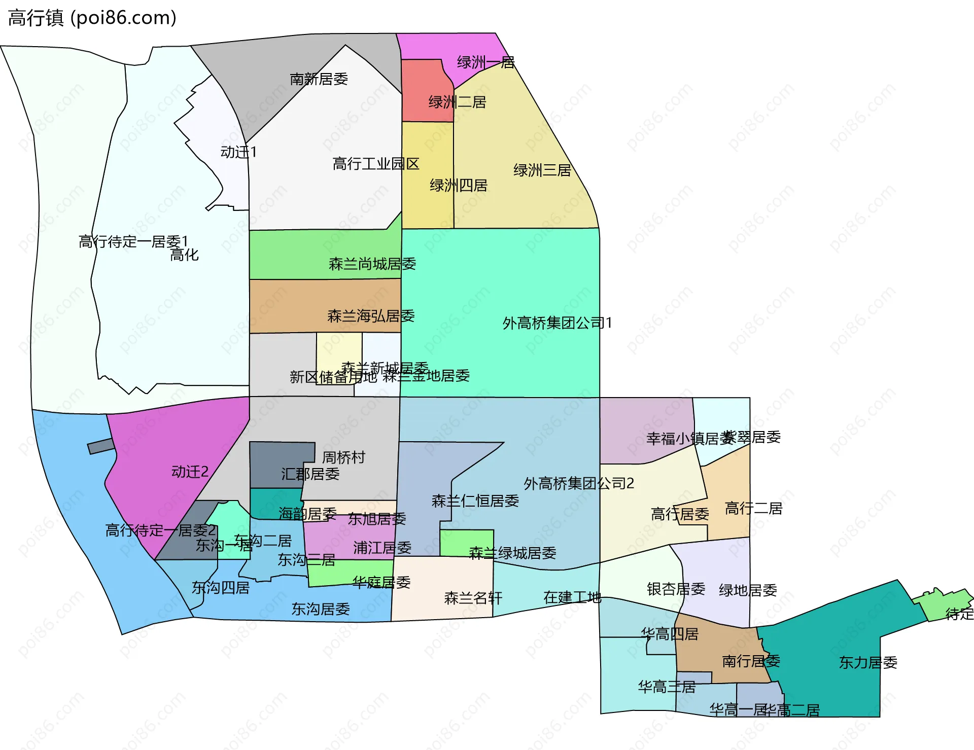 高行镇边界地图(五级行政区划)