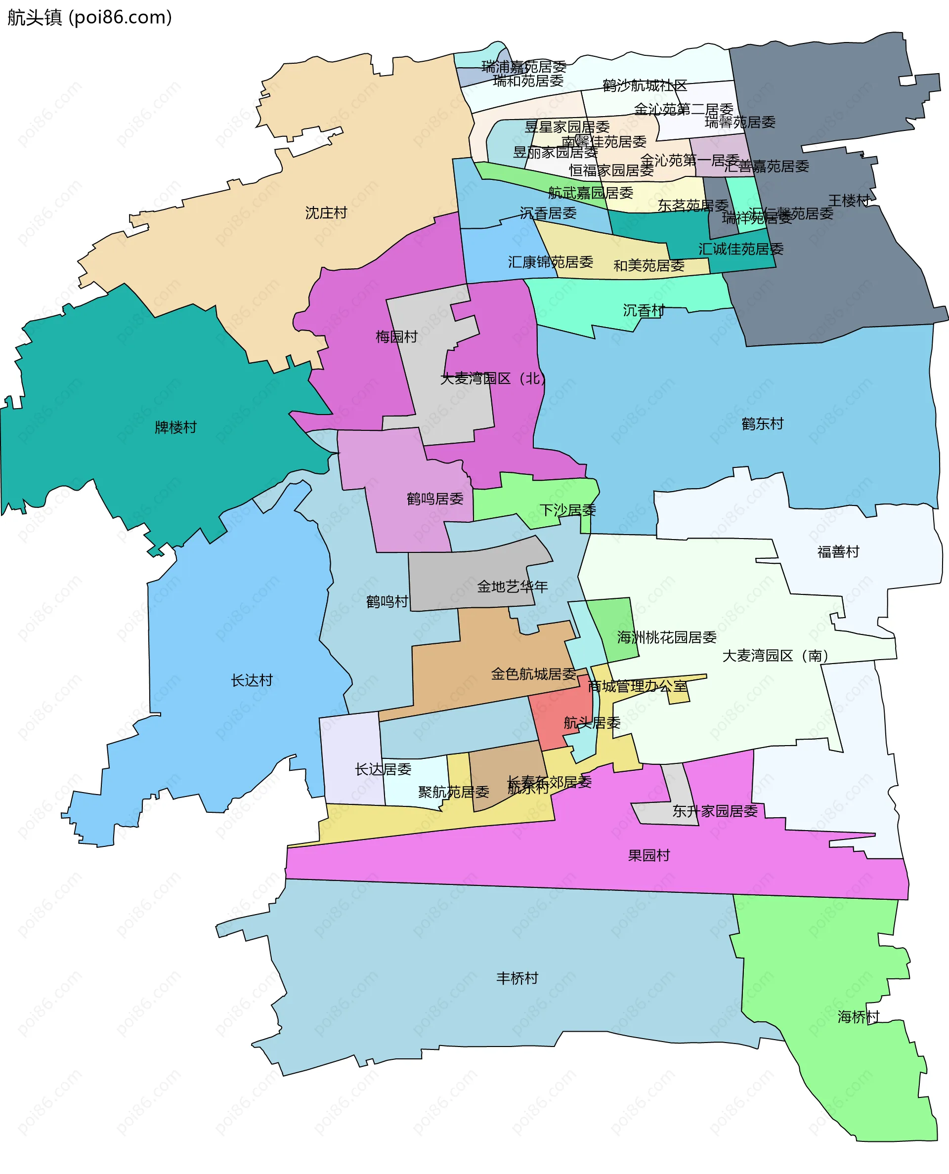 航头镇边界地图(五级行政区划)