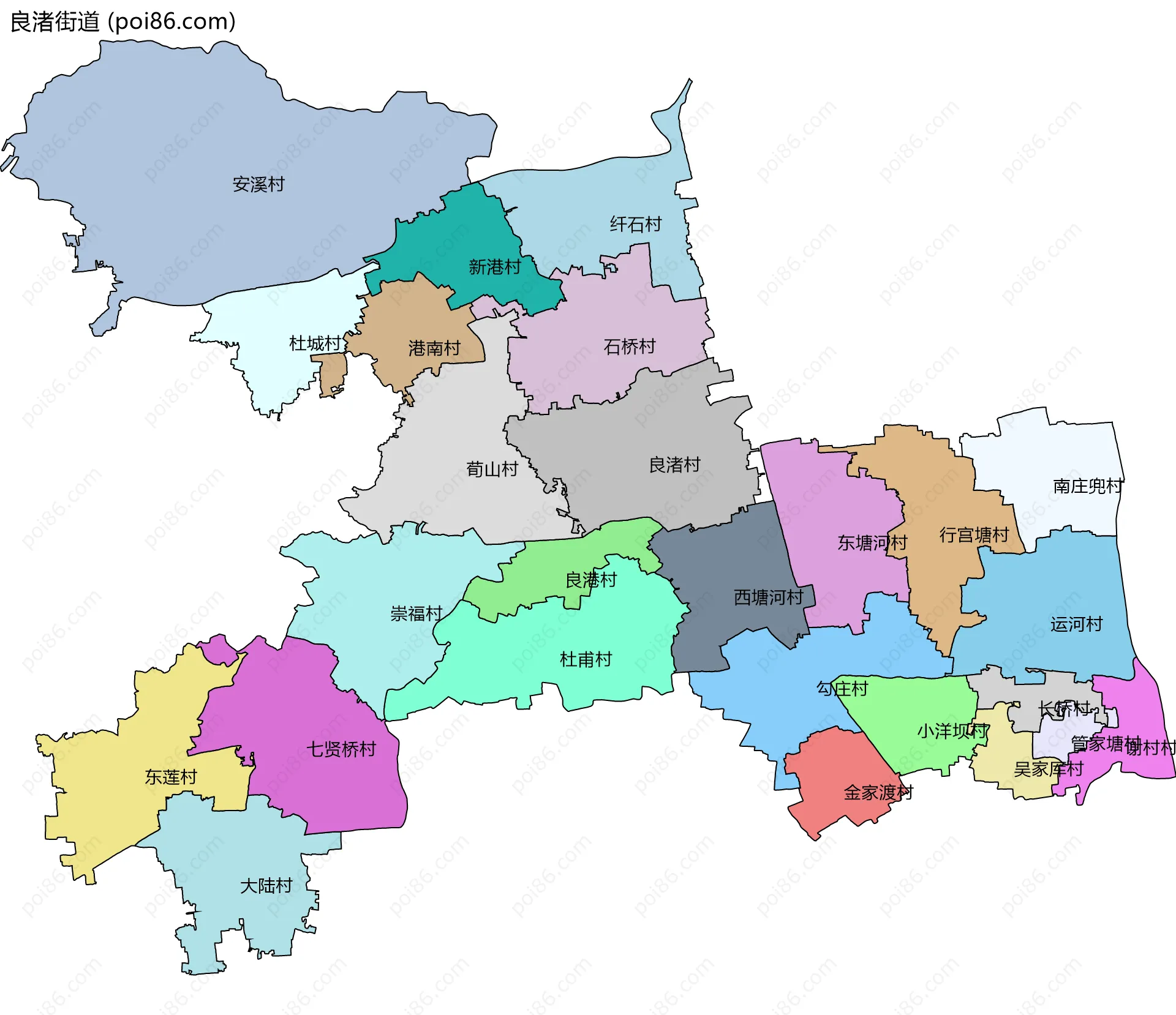 良渚街道边界地图(五级行政区划)