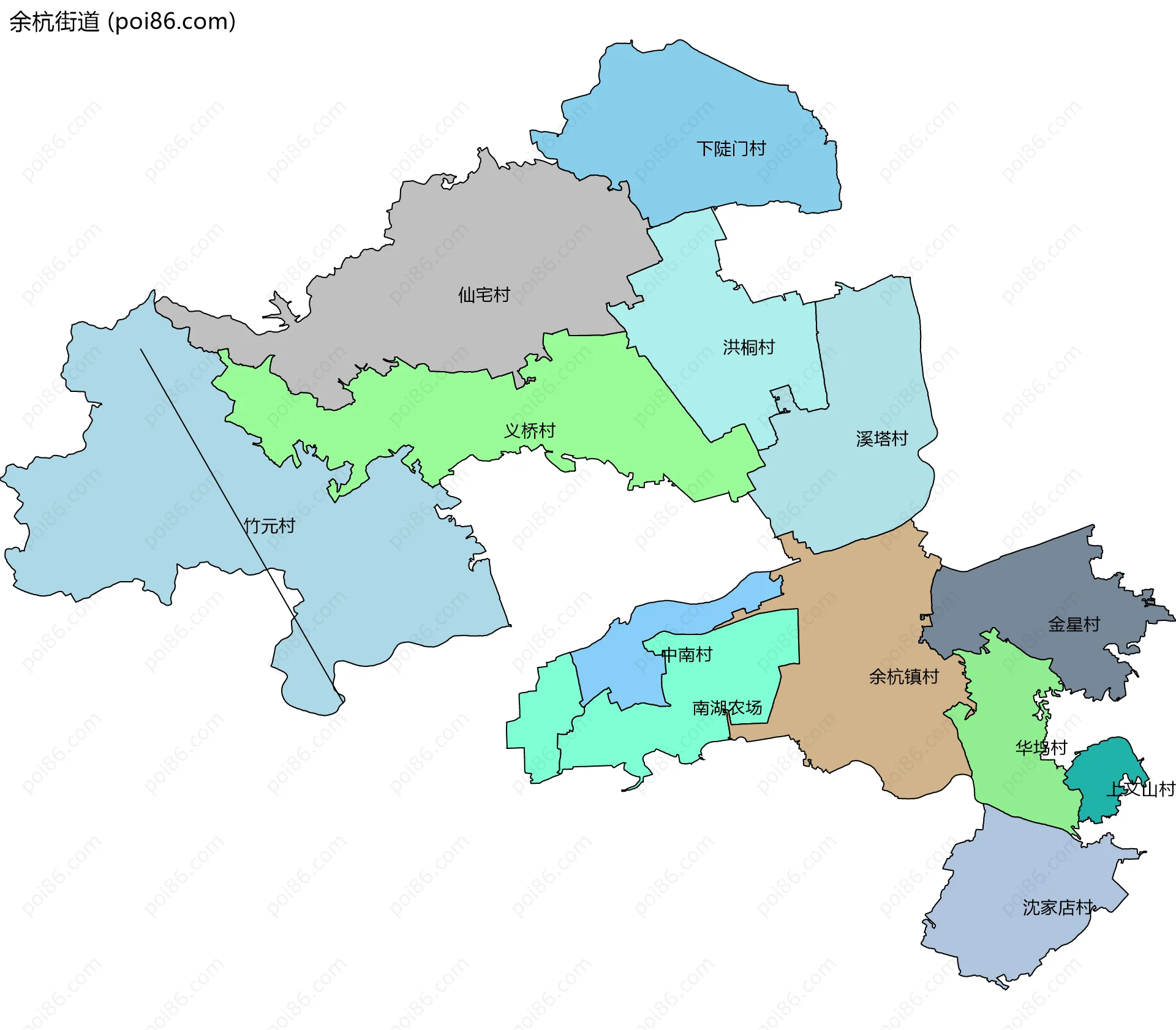 余杭街道边界地图(五级行政区划)