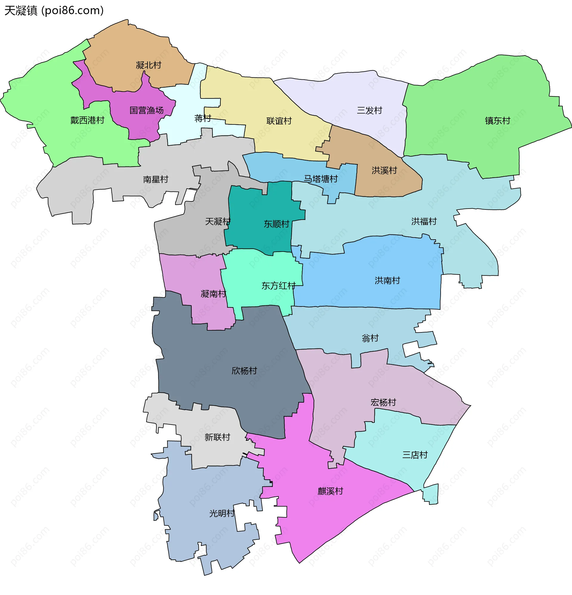 天凝镇边界地图(五级行政区划)
