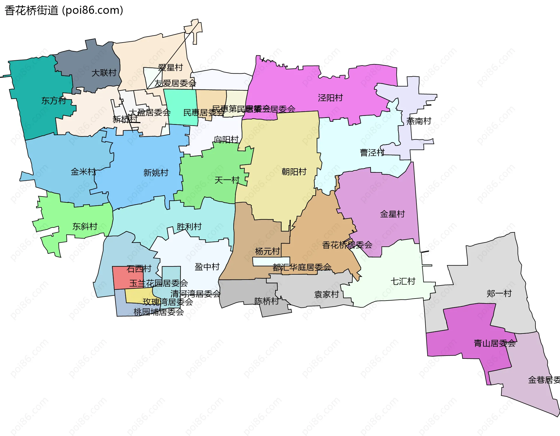 香花桥街道边界地图(五级行政区划)