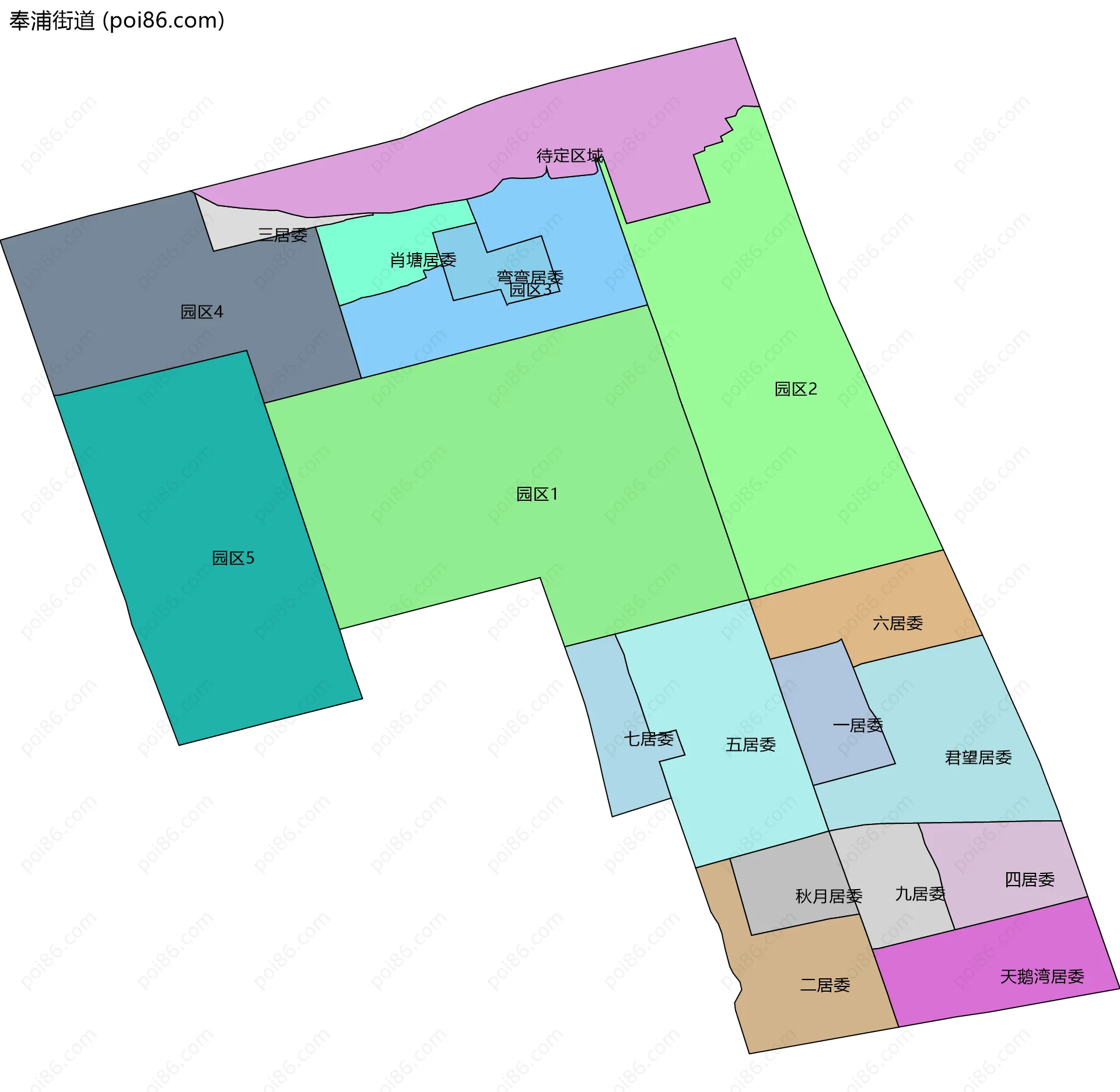 奉浦街道边界地图(五级行政区划)