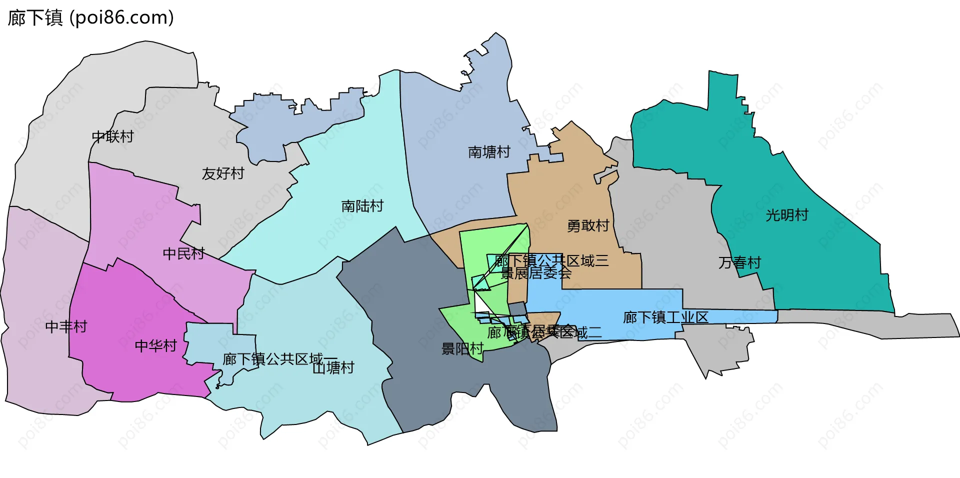 廊下镇边界地图(五级行政区划)
