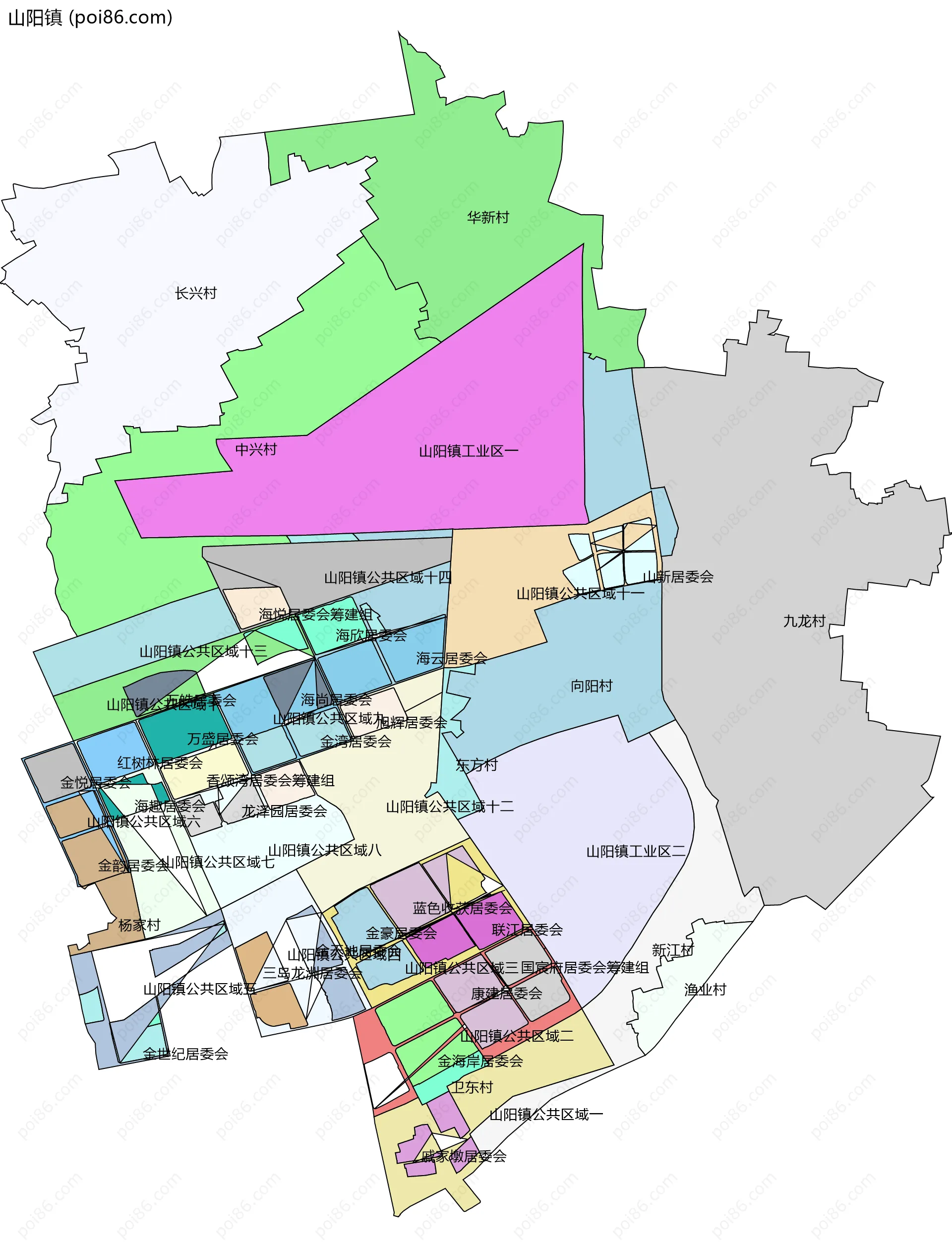 山阳镇边界地图(五级行政区划)