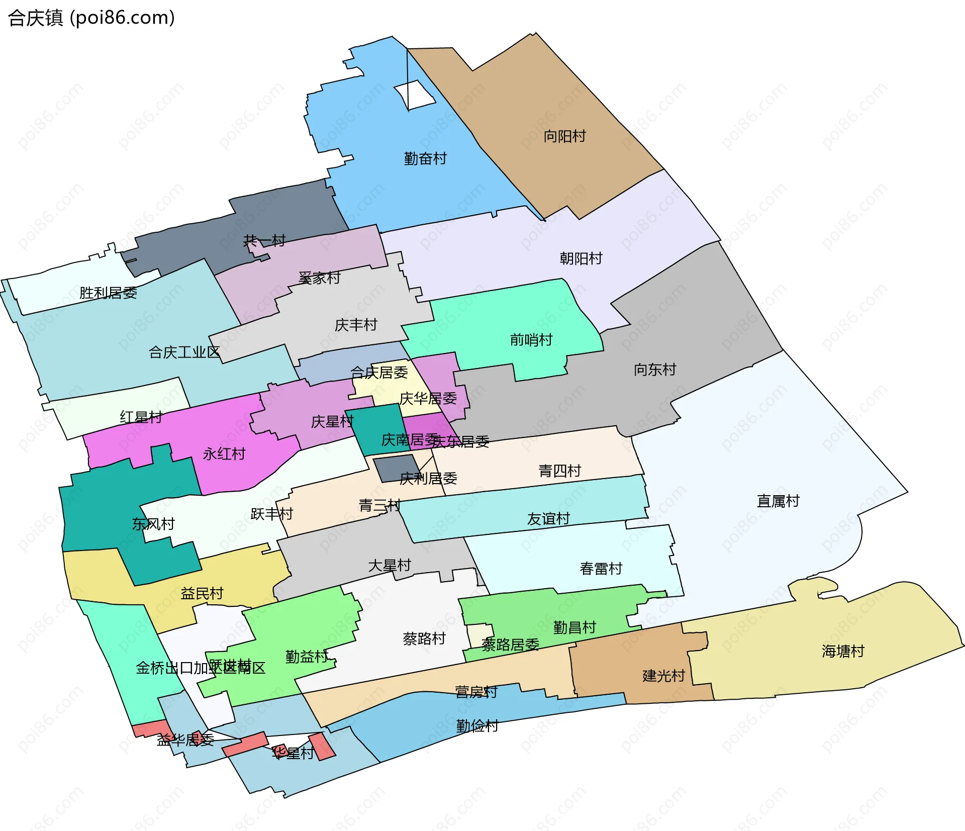 合庆镇边界地图(五级行政区划)