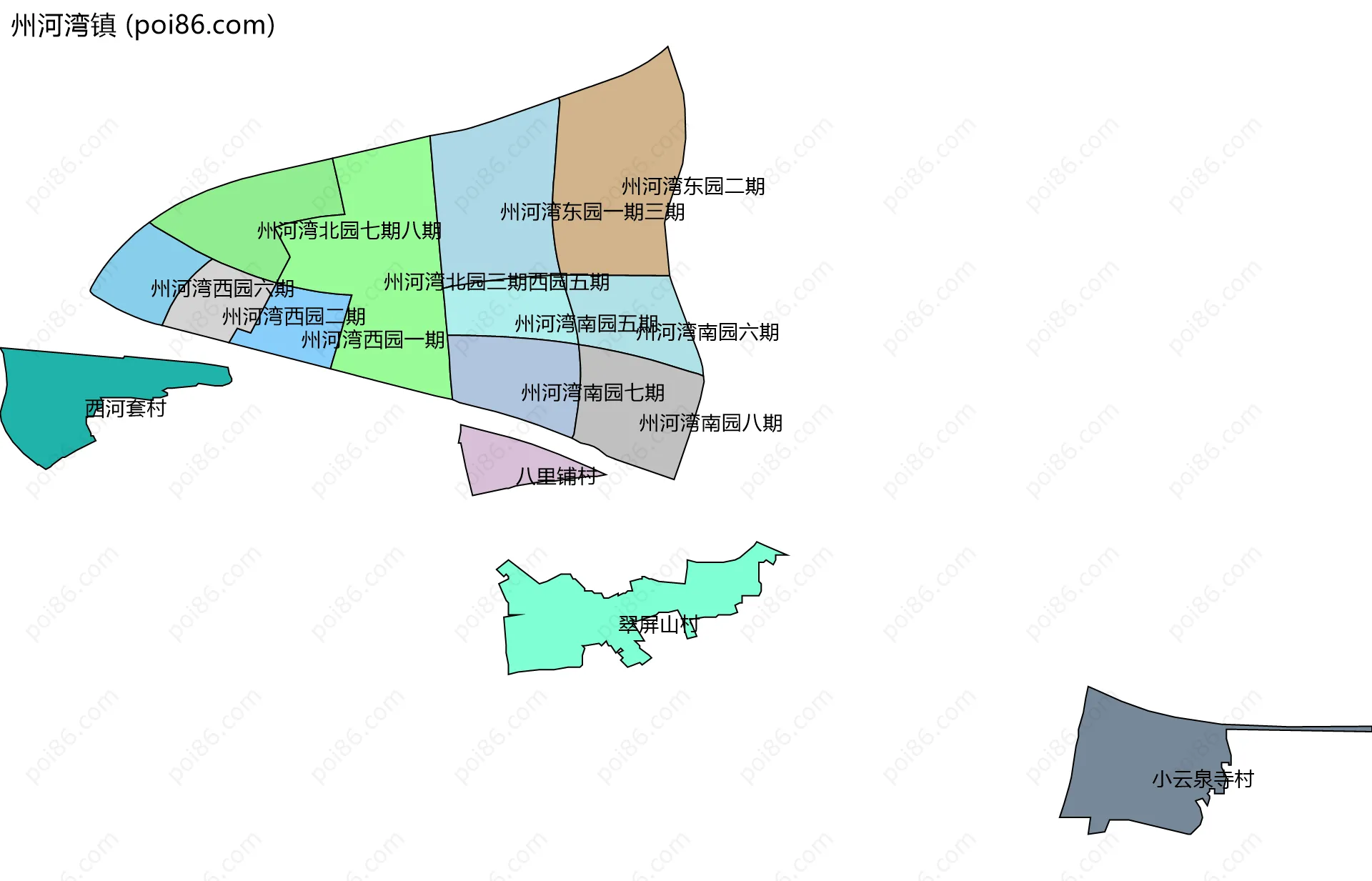 州河湾镇边界地图(五级行政区划)