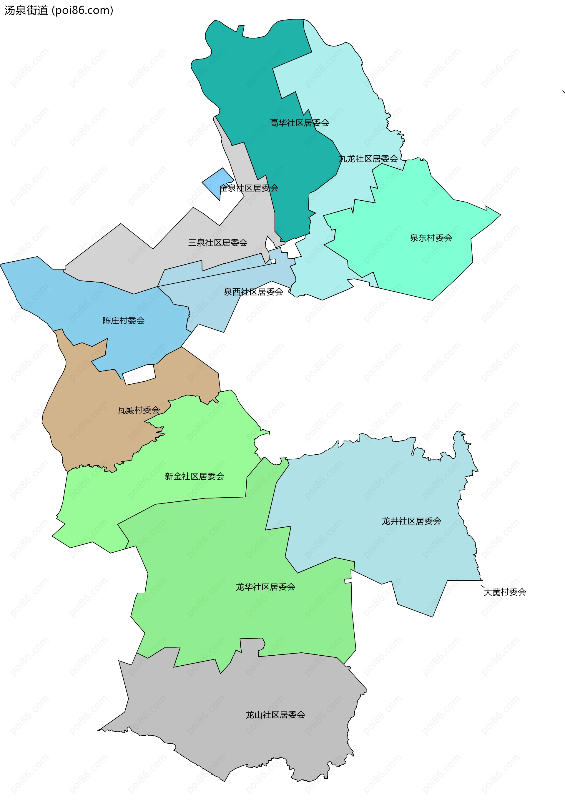 汤泉街道边界地图(五级行政区划)