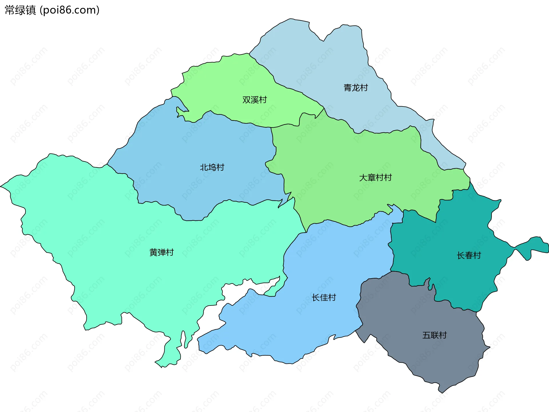 常绿镇边界地图(五级行政区划)