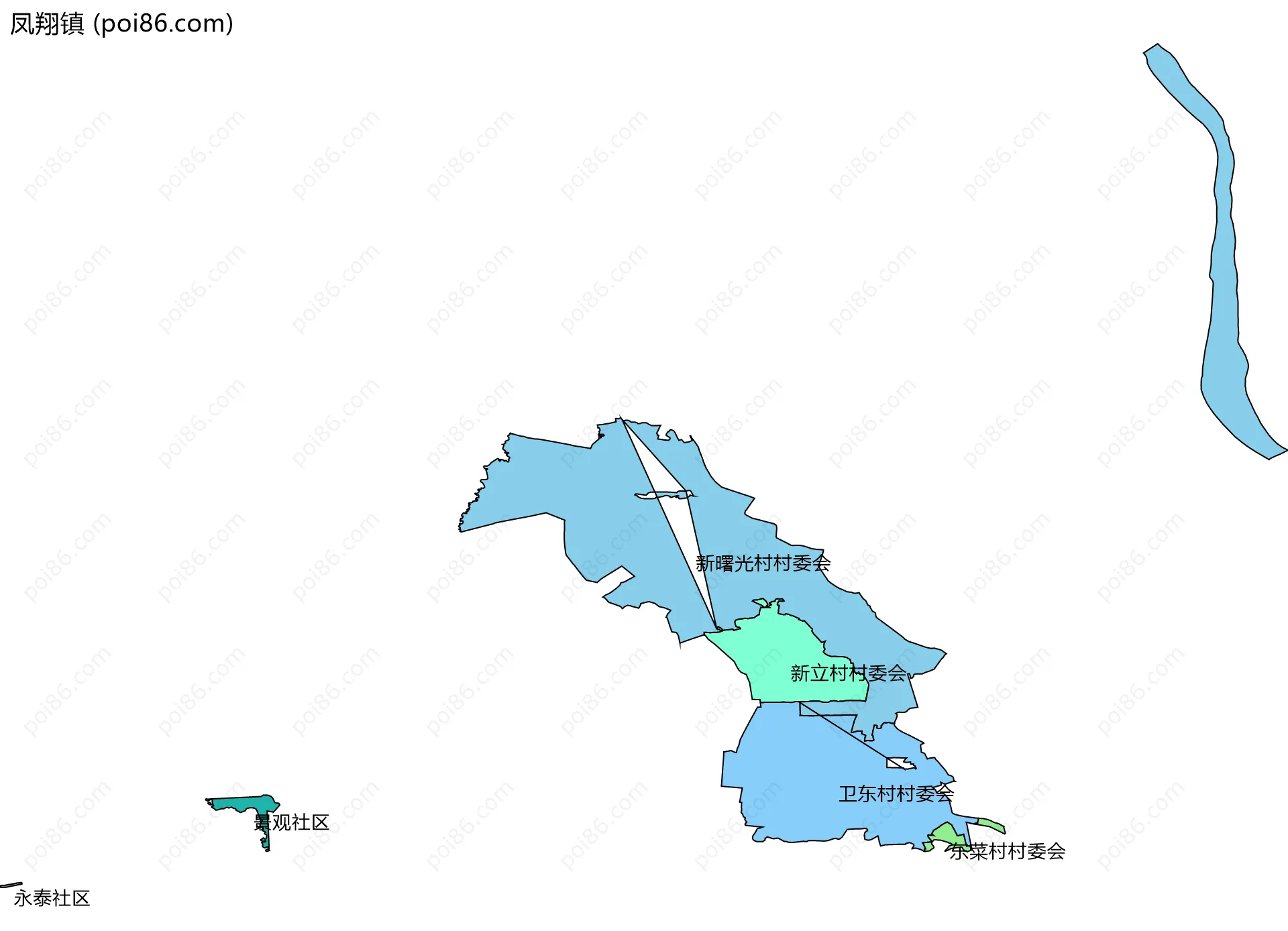 凤翔镇边界地图(五级行政区划)