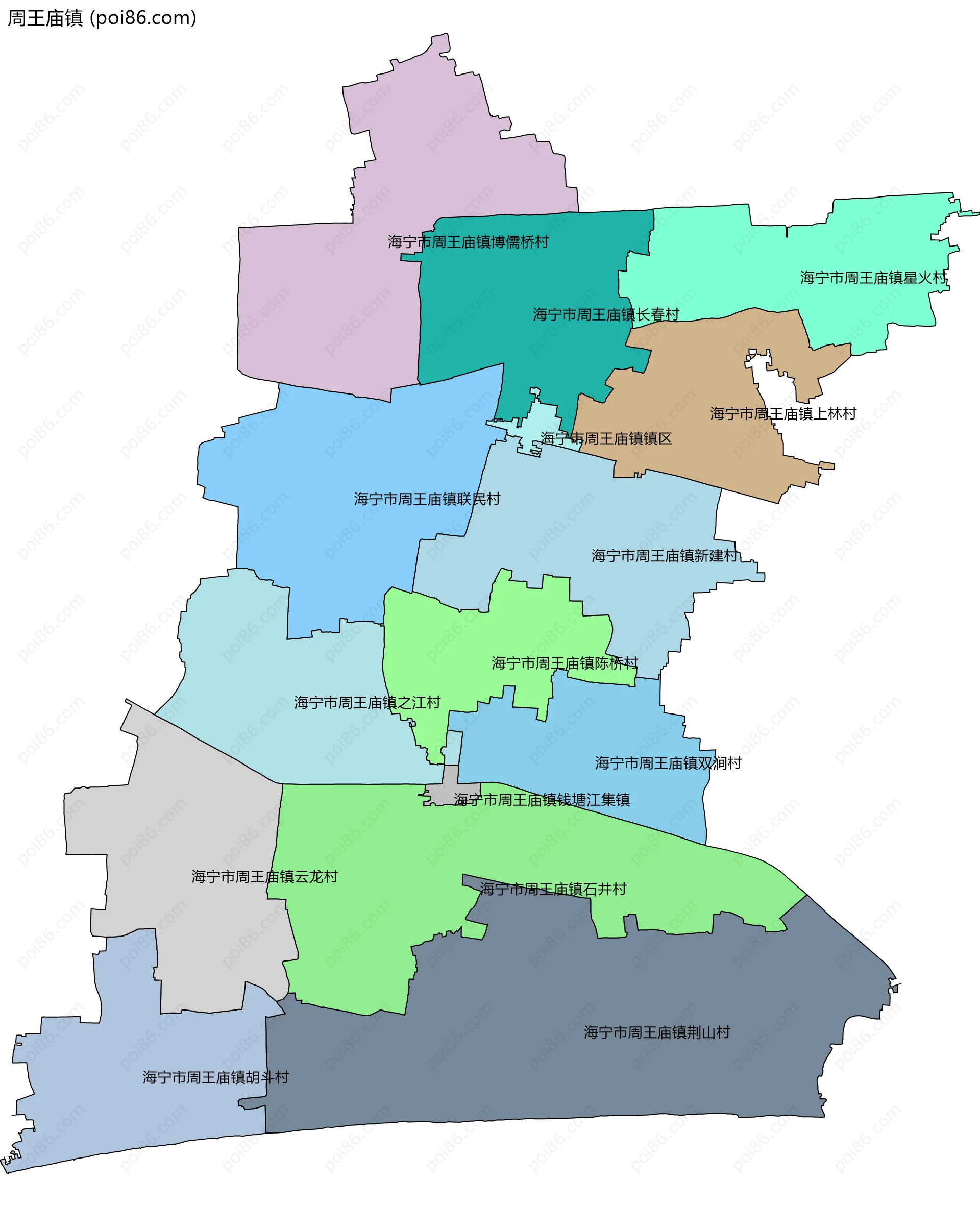 周王庙镇边界地图(五级行政区划)