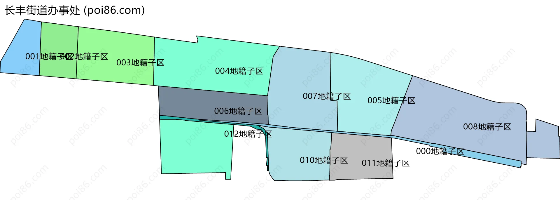长丰街道办事处边界地图(五级行政区划)