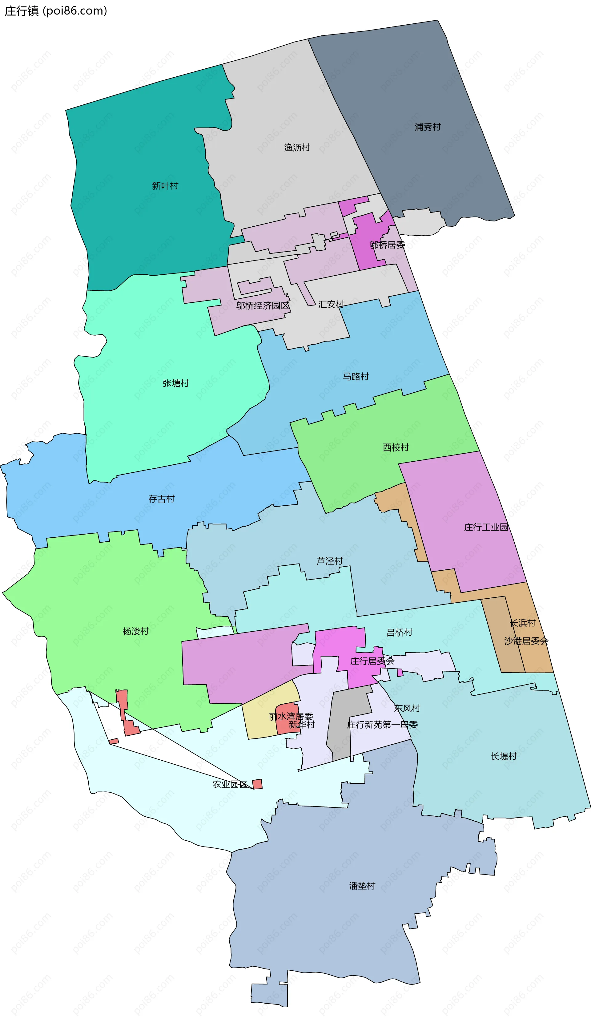 庄行镇边界地图(五级行政区划)
