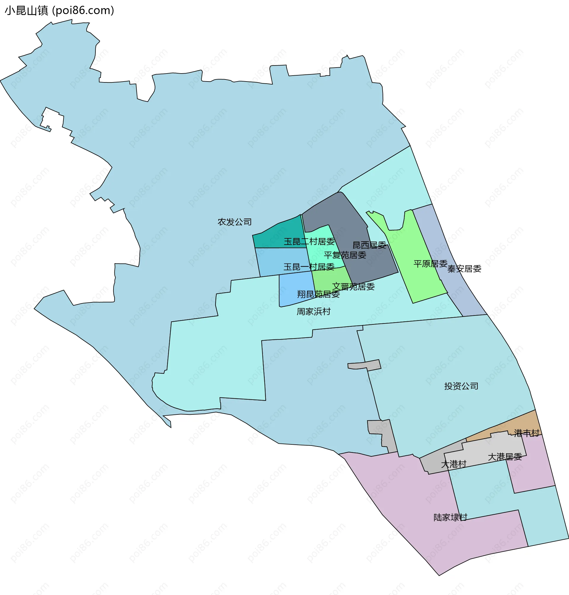小昆山镇边界地图(五级行政区划)