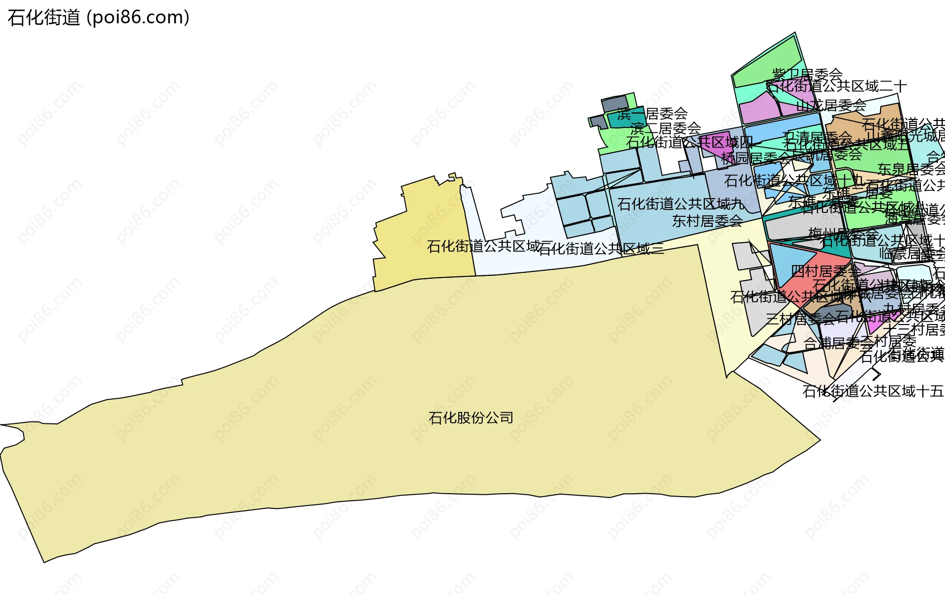 石化街道边界地图(五级行政区划)