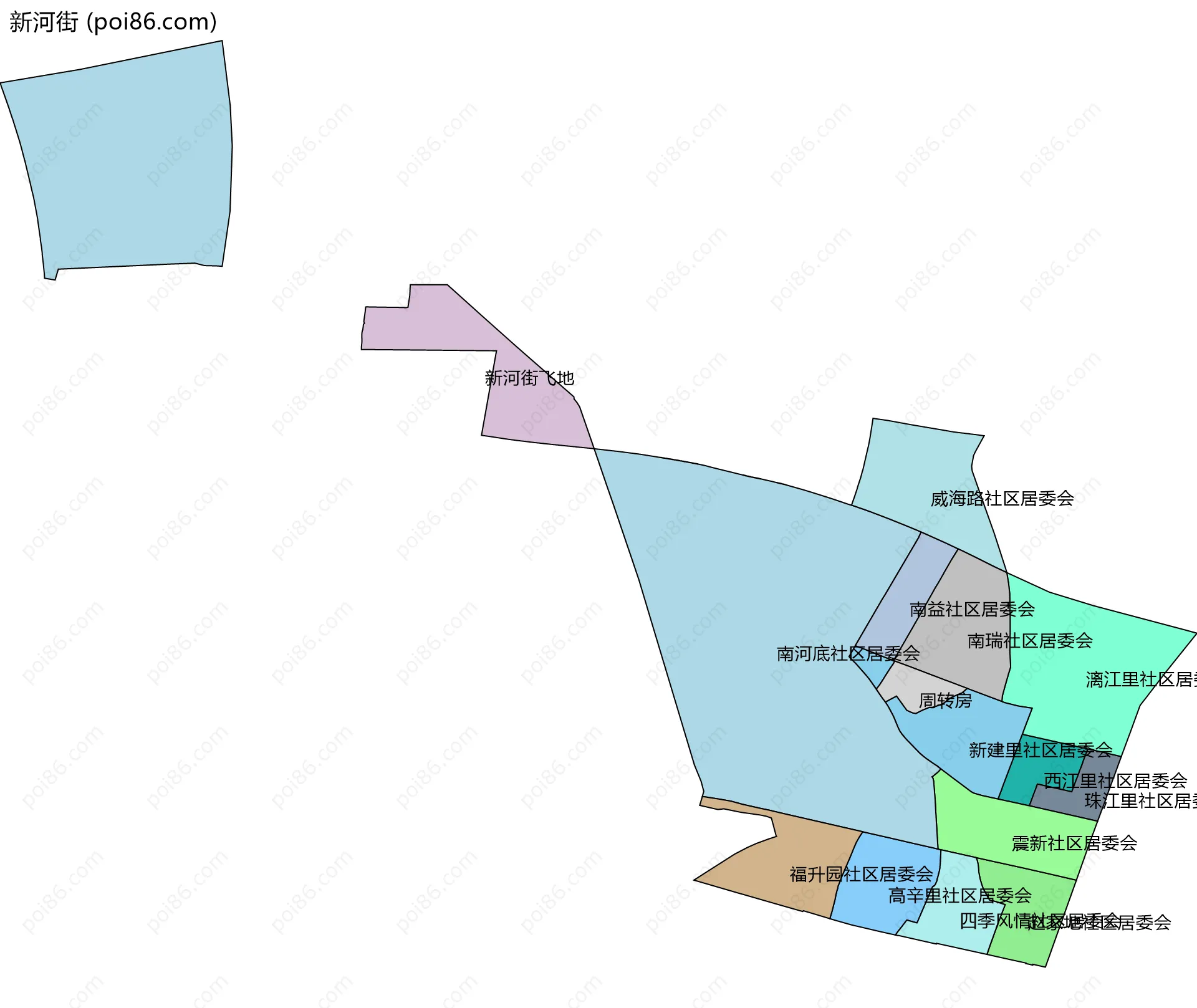 新河街边界地图(五级行政区划)