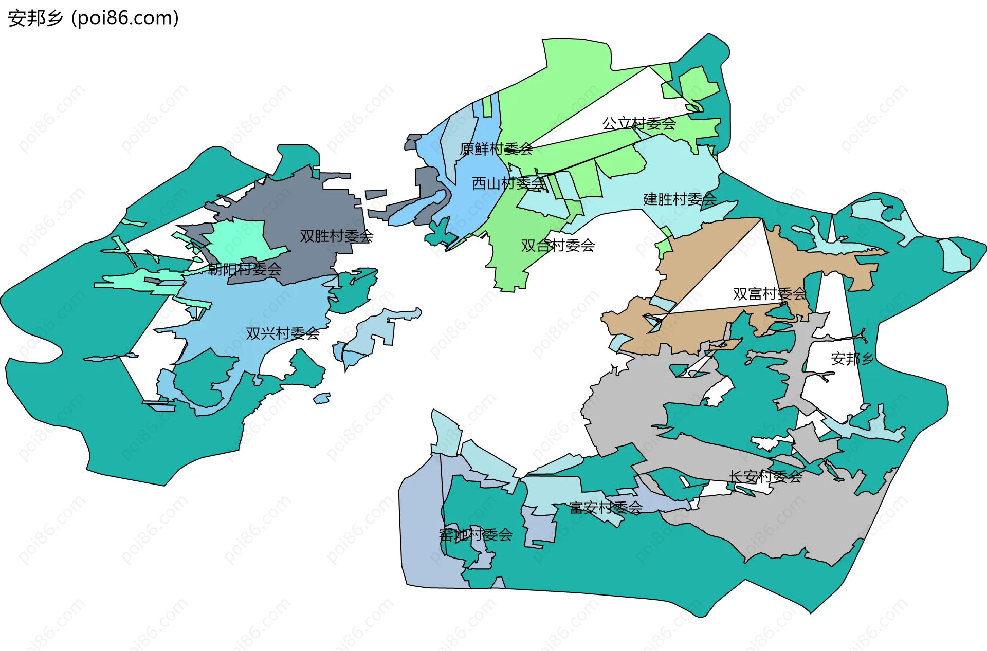 安邦乡边界地图(五级行政区划)