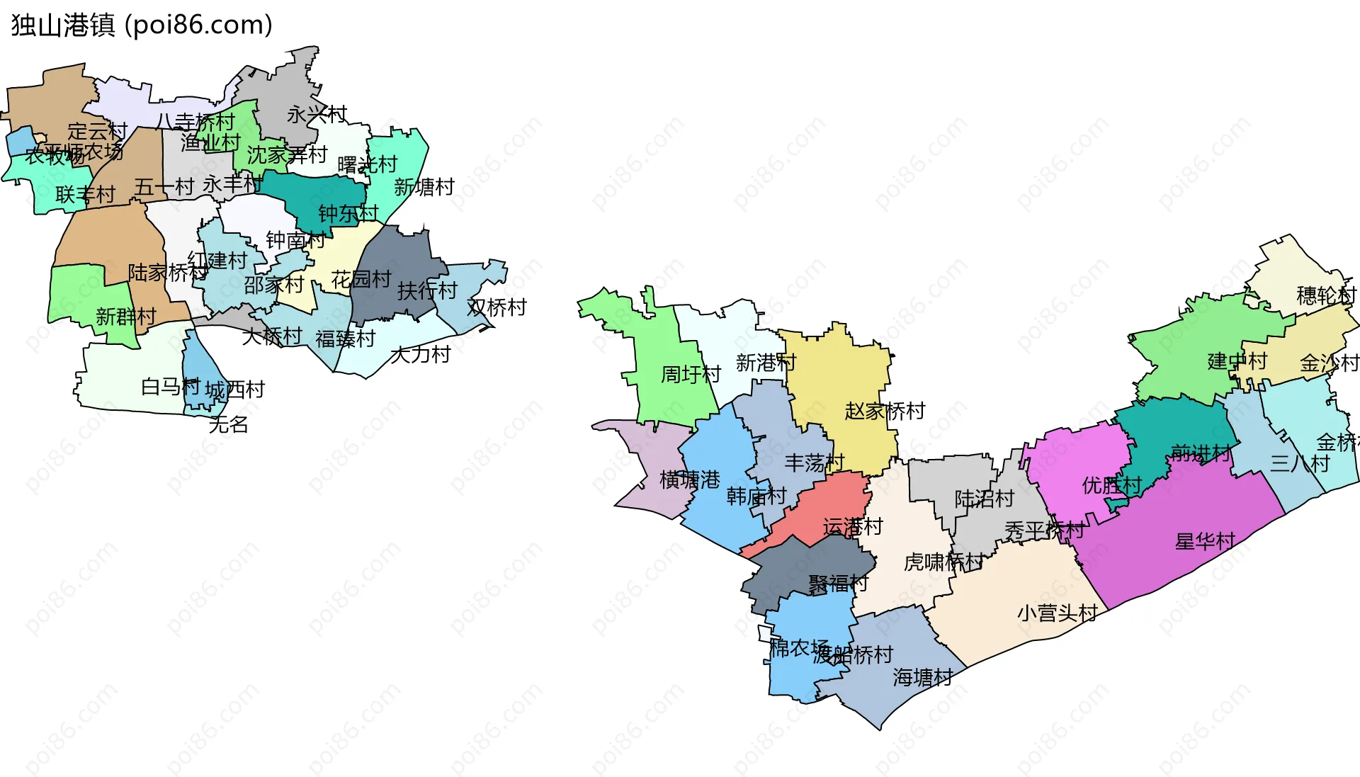 独山港镇边界地图(五级行政区划)