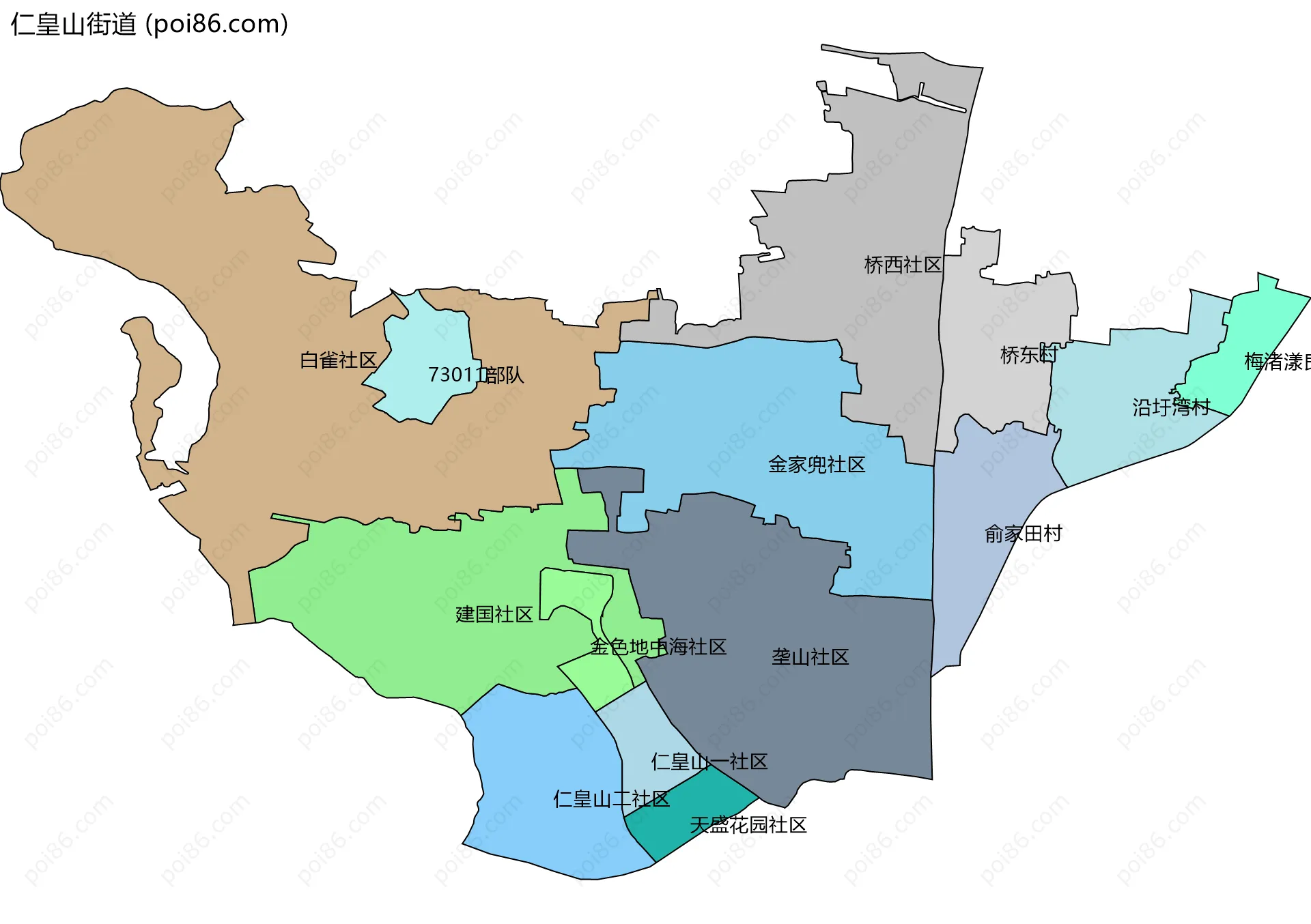 仁皇山街道边界地图(五级行政区划)