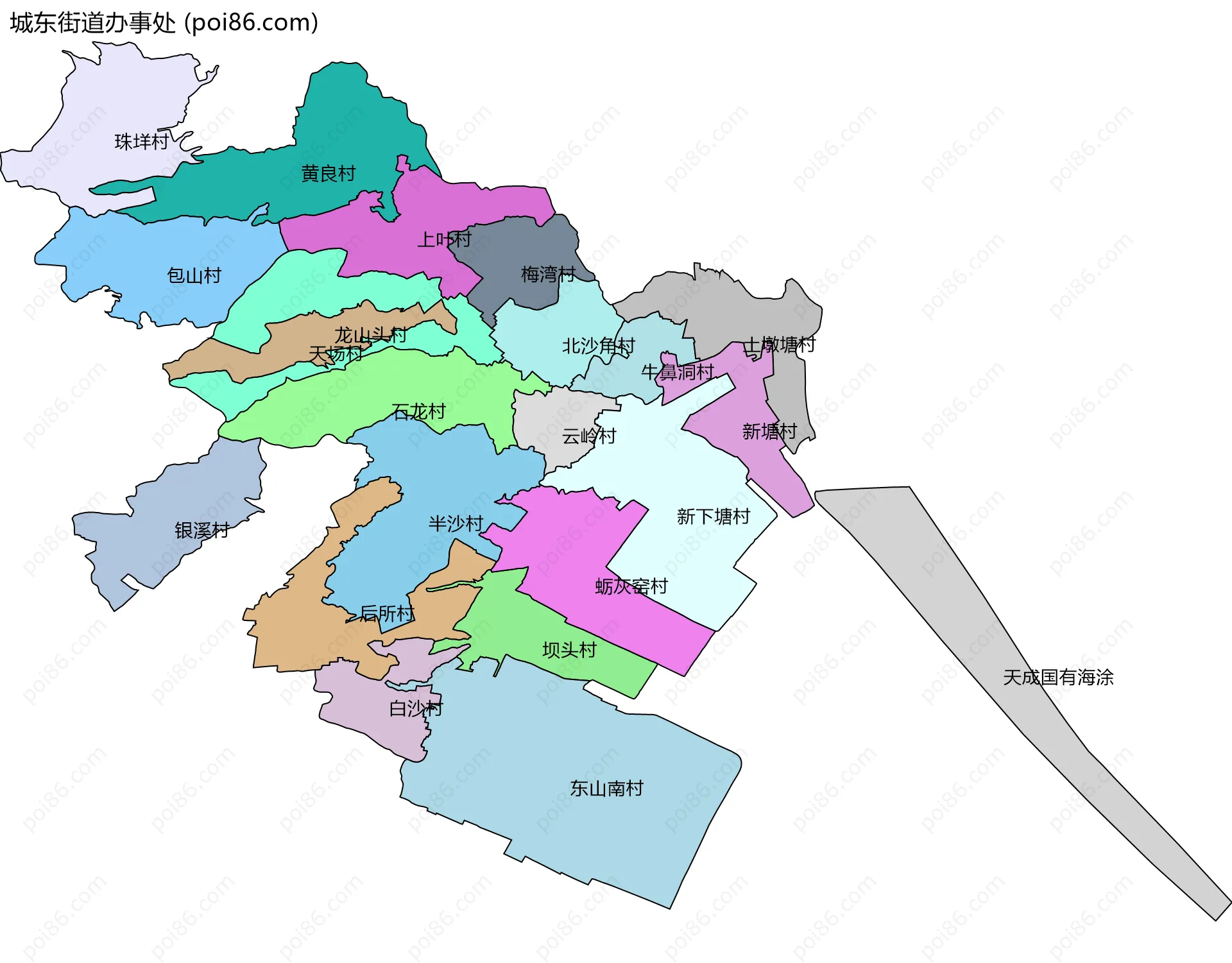 城东街道办事处边界地图(五级行政区划)